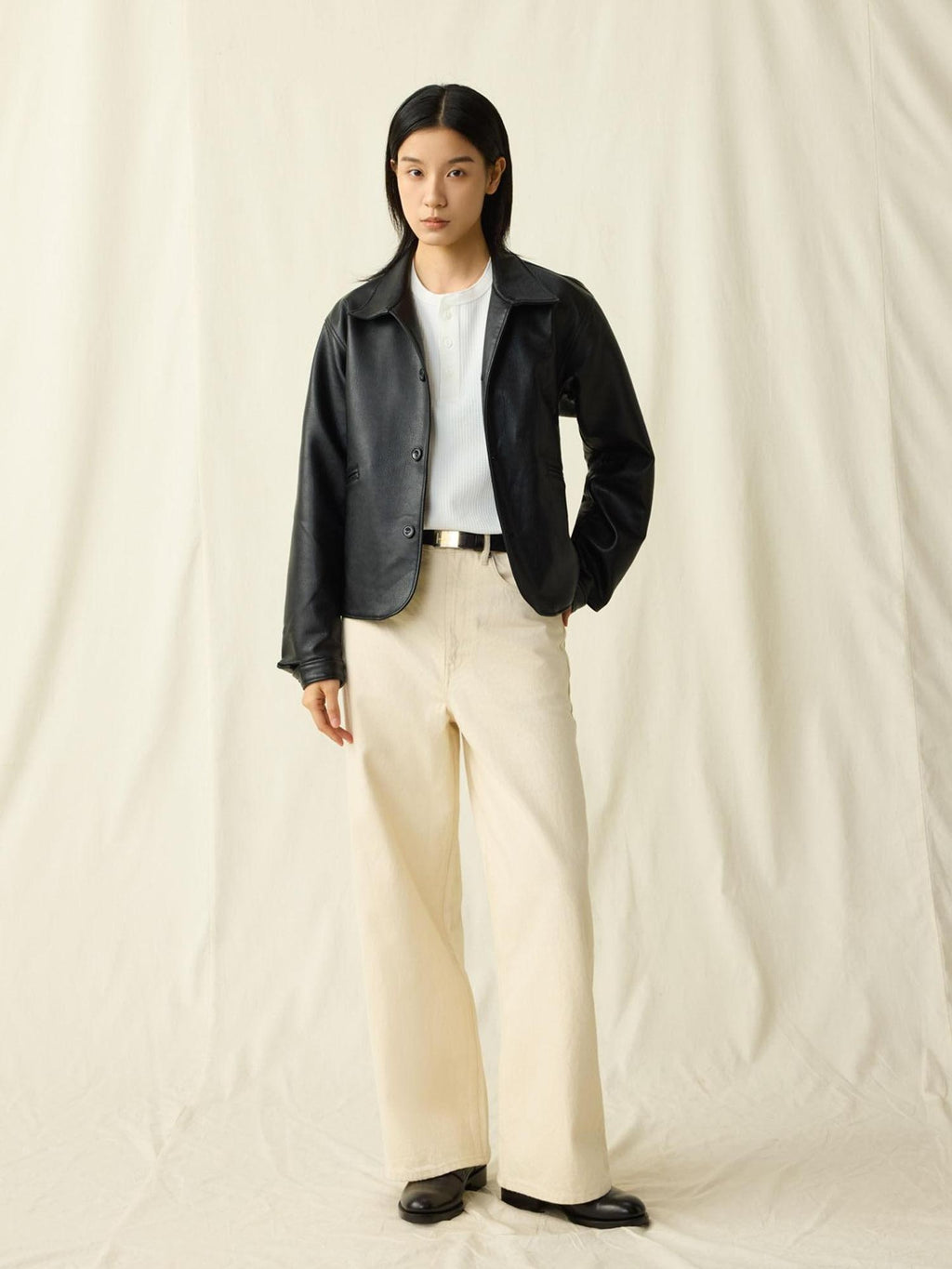 SUPERTOFU Thick Retro Lapel Collar Classic Fit Unisex Black Pu Leather Jackets