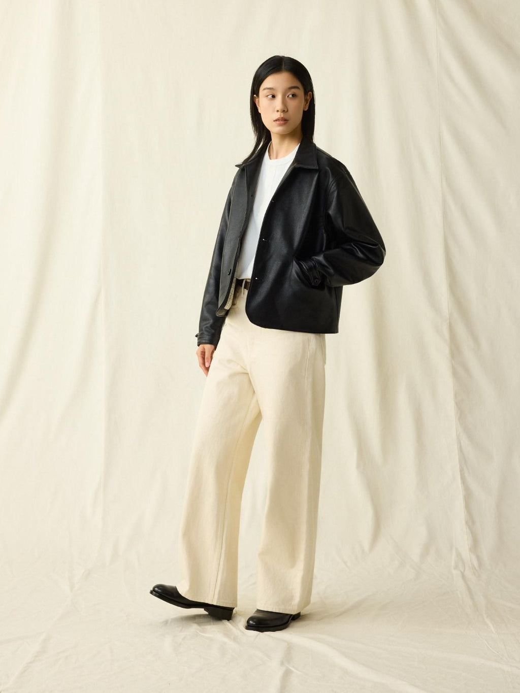 SUPERTOFU Thick Retro Lapel Collar Classic Fit Unisex Black Pu Leather Jackets