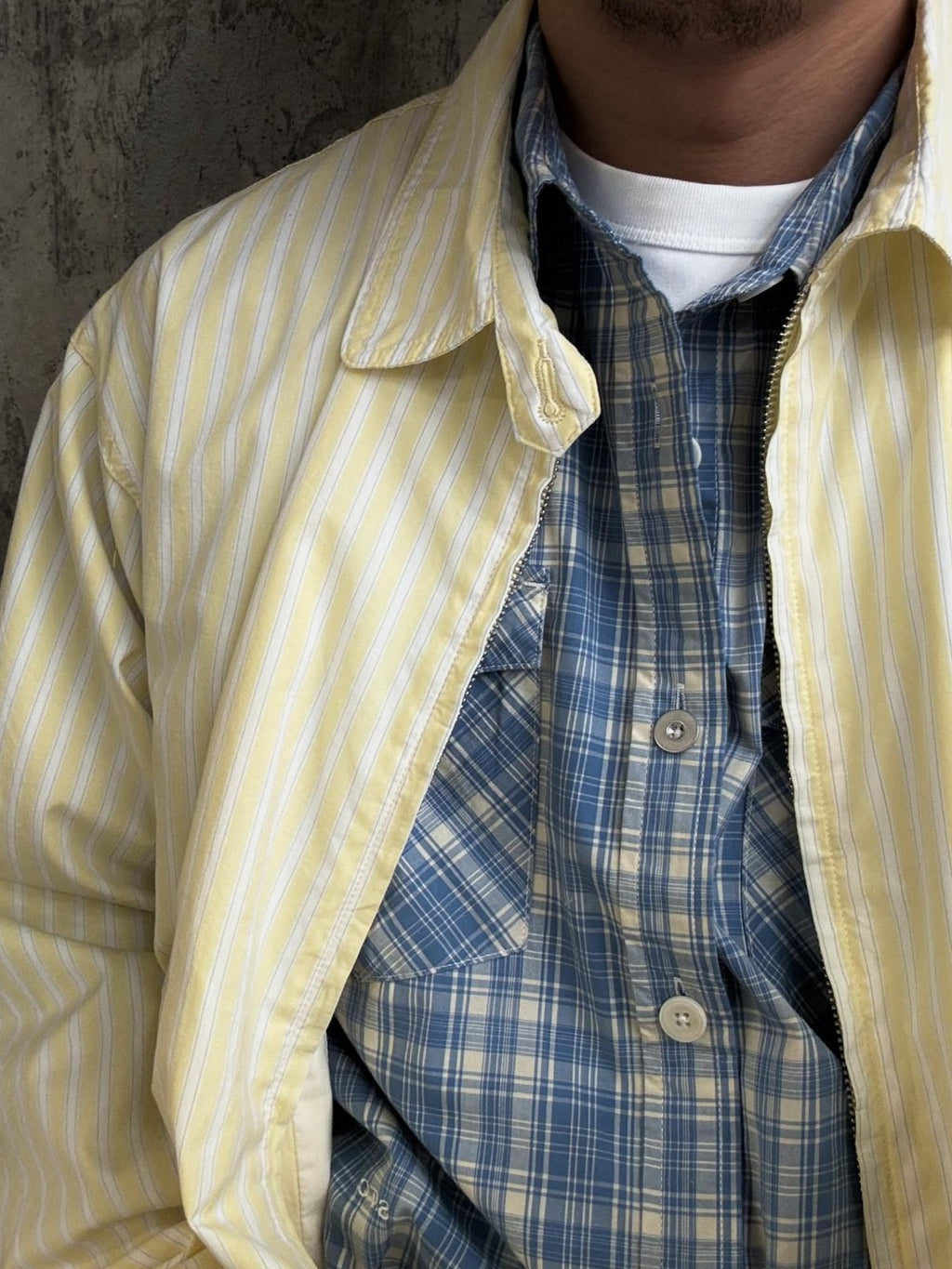 SUPERTOFU Thin Cotton Striped Zip Cropped Retro Collar Yellow Unisex Longsleeve Shirts