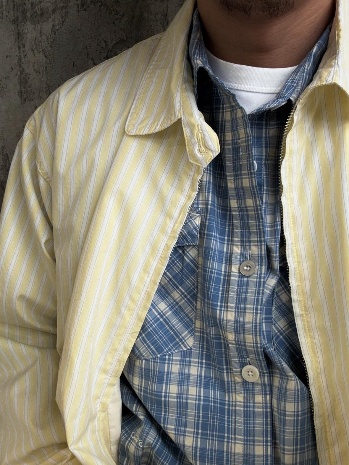 SUPERTOFU Thin Cotton Striped Zip Cropped Retro Collar Yellow Unisex Longsleeve Shirts