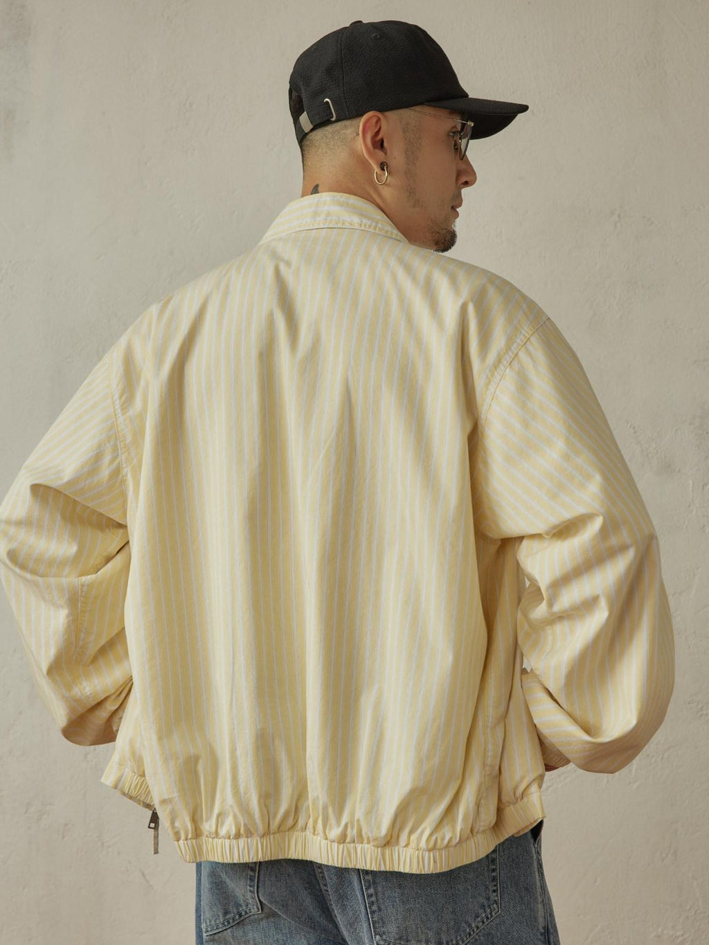 SUPERTOFU Thin Cotton Striped Zip Cropped Retro Collar Yellow Unisex Longsleeve Shirts