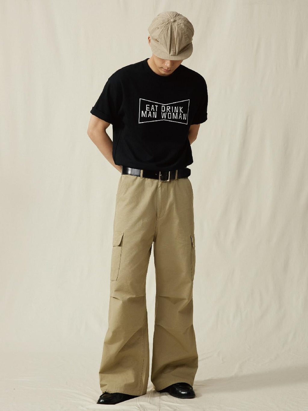 SUPERTOFU Versatile Cargo Loose Fit Youthful Casual Khaki Black Straight Pants
