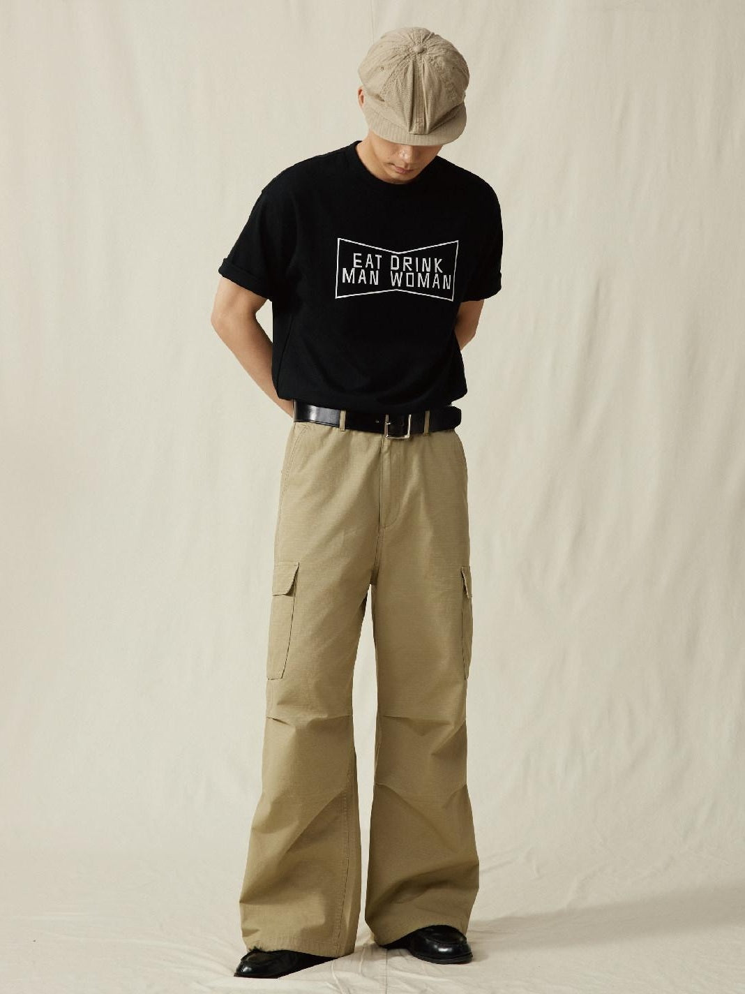 SUPERTOFU Versatile Cargo Loose Fit Youthful Casual Khaki Black Straight Pants
