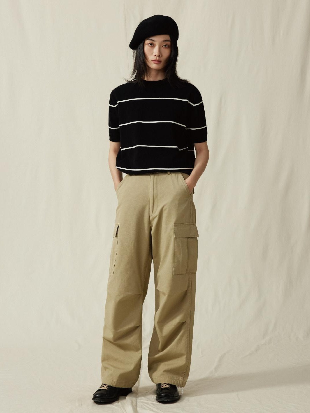 SUPERTOFU Versatile Cargo Loose Fit Youthful Casual Khaki Black Straight Pants