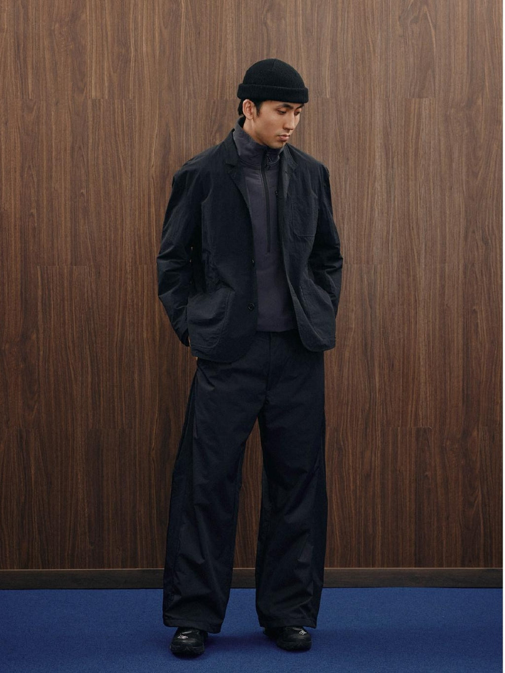 SUPERTOFU Versatile Youthful Trendy Relaxed Fit Point Collar Unisex Black Casual Jackets