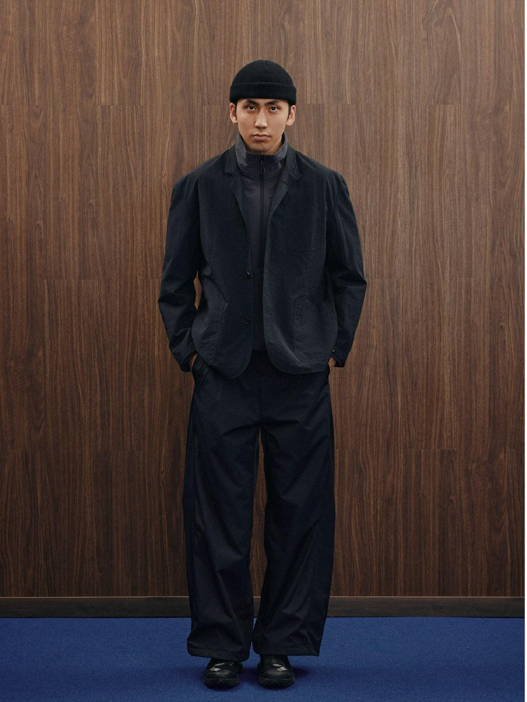 SUPERTOFU Versatile Youthful Trendy Relaxed Fit Point Collar Unisex Black Casual Jackets