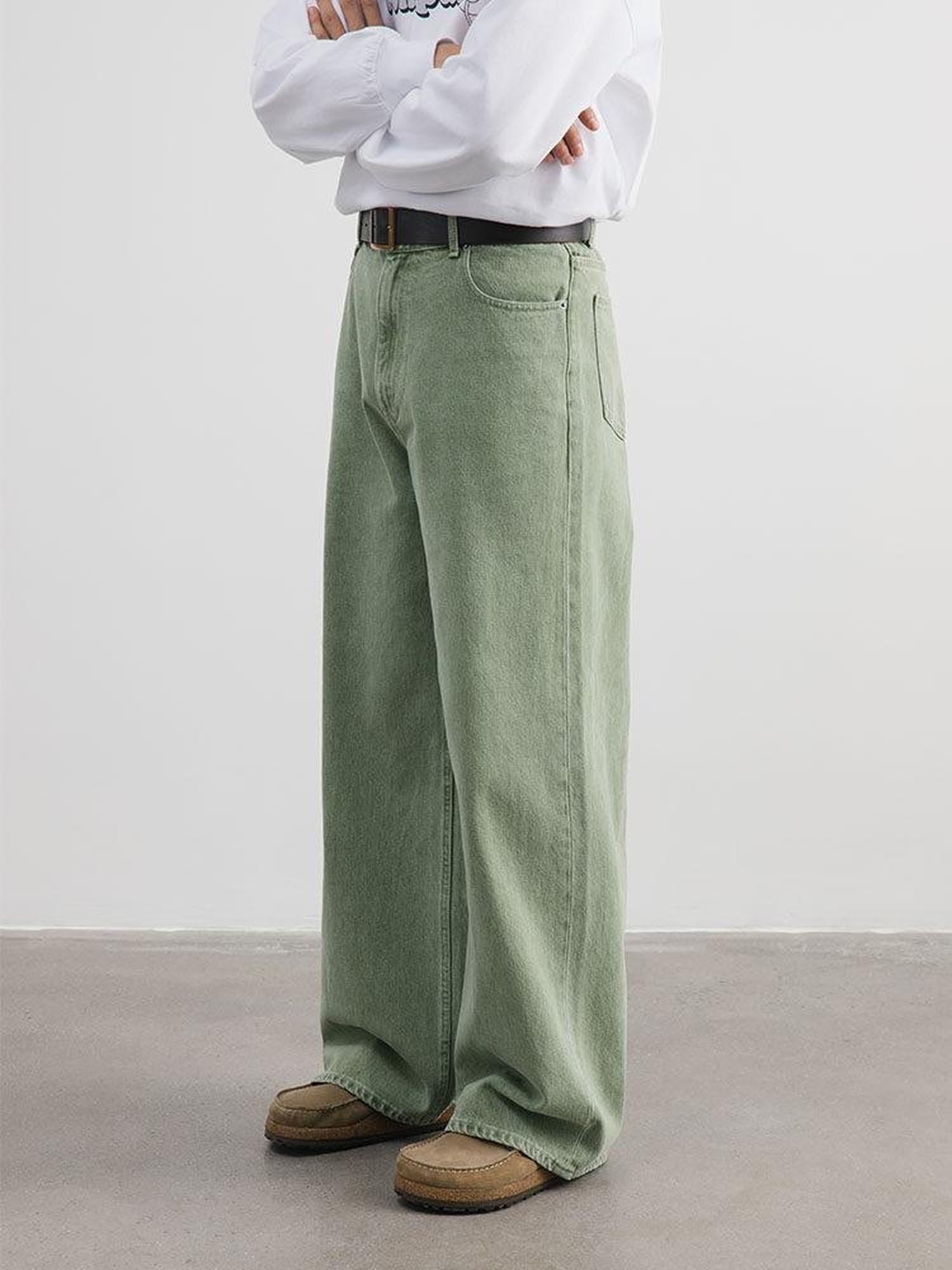 SUPERTOFU Vintage Washed Embroidered Mid Rise Relaxed Cotton Zip Fly Black Straight Jeans