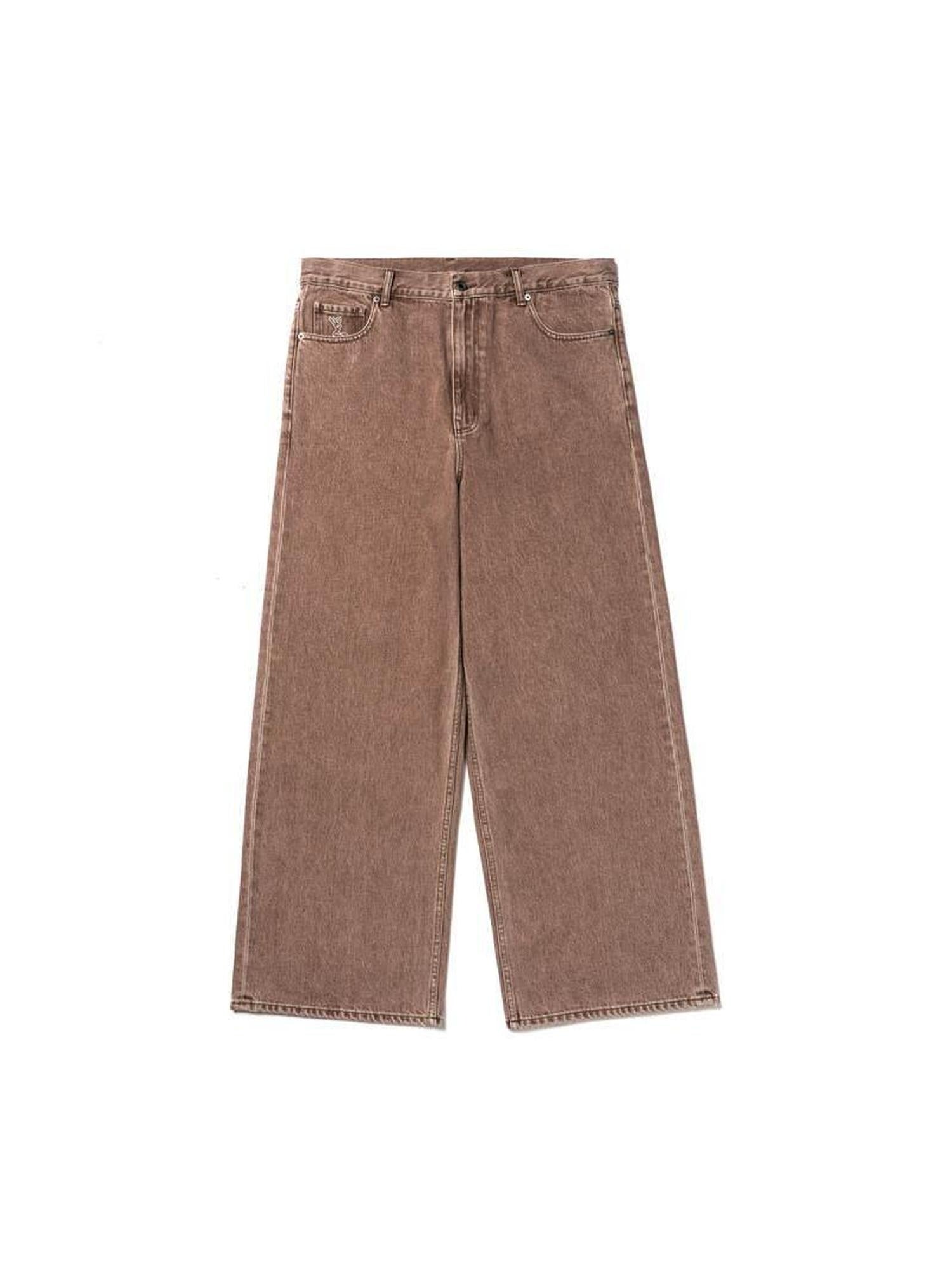 SUPERTOFU Vintage Washed Embroidered Mid Rise Relaxed Cotton Zip Fly Black Straight Jeans