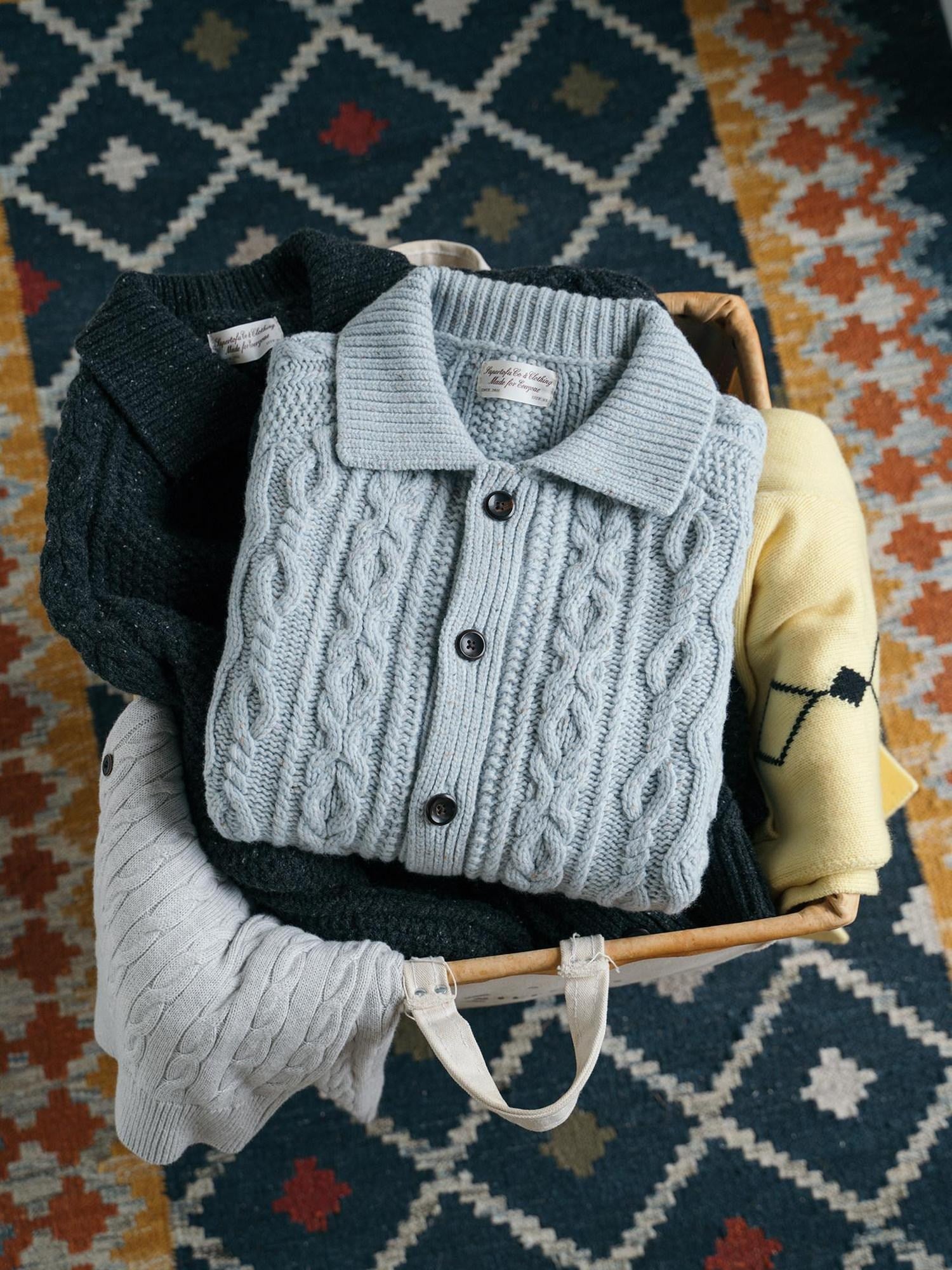 SUPERTOFU Warm 100 Percent Wool Cable Knit Pocket Relaxed Fit Unisex Casual Cardigans