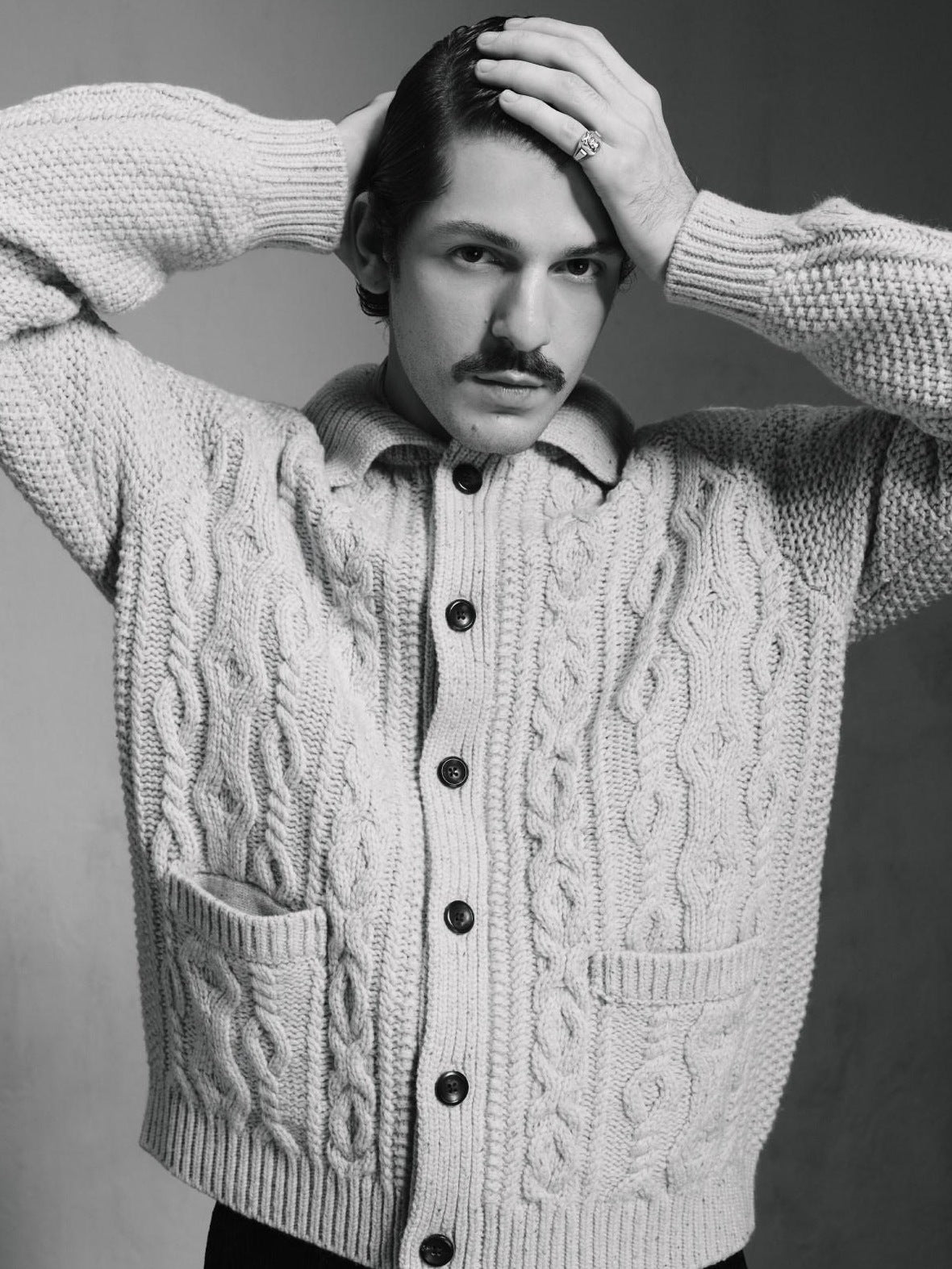 SUPERTOFU Warm 100 Percent Wool Cable Knit Pocket Relaxed Fit Unisex Casual Cardigans