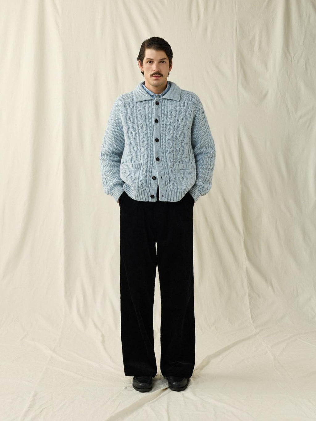 SUPERTOFU Warm 100 Percent Wool Cable Knit Pocket Relaxed Fit Unisex Casual Cardigans
