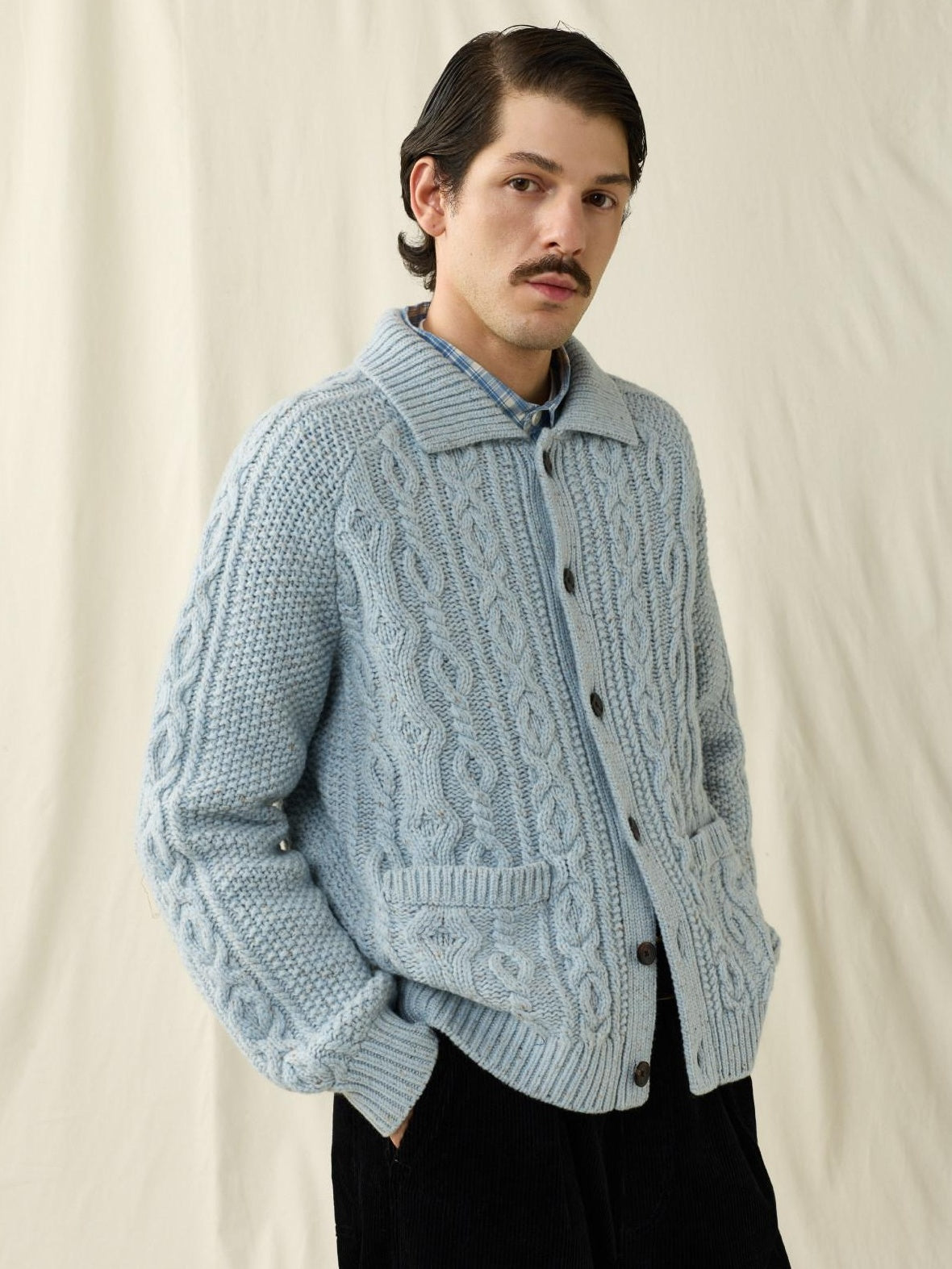 SUPERTOFU Warm 100 Percent Wool Cable Knit Pocket Relaxed Fit Unisex Casual Cardigans