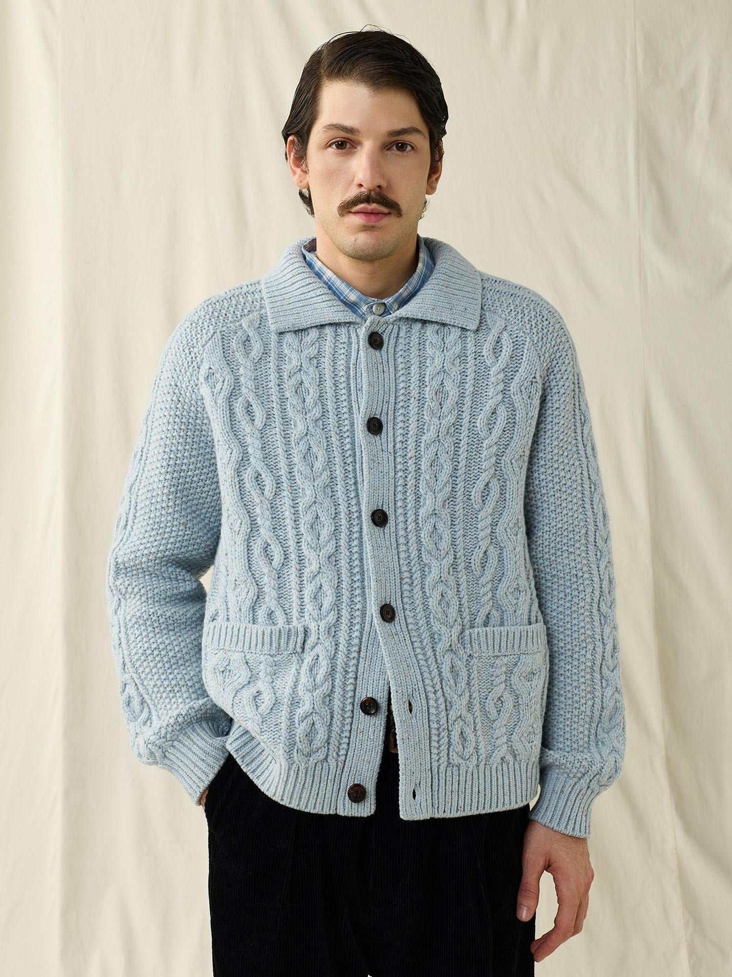 SUPERTOFU Warm 100 Percent Wool Cable Knit Pocket Relaxed Fit Unisex Casual Cardigans