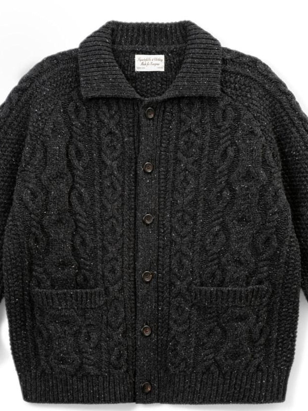 SUPERTOFU Warm 100 Percent Wool Cable Knit Pocket Relaxed Fit Unisex Casual Cardigans