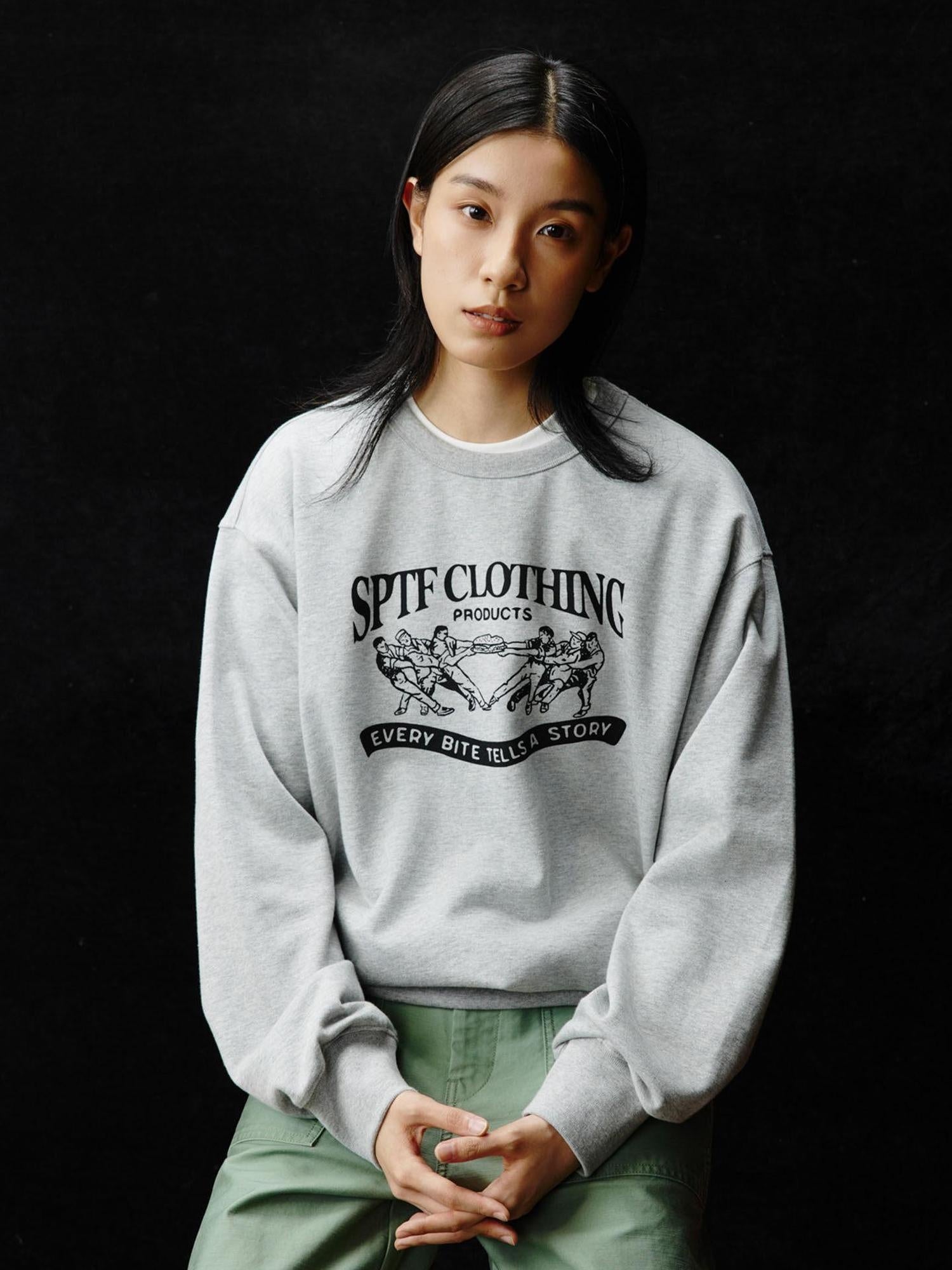 SUPERTOFU Warm Cotton Crewneck Hand Drawn Graphic Pullover Unisex Casual Sweatshirts