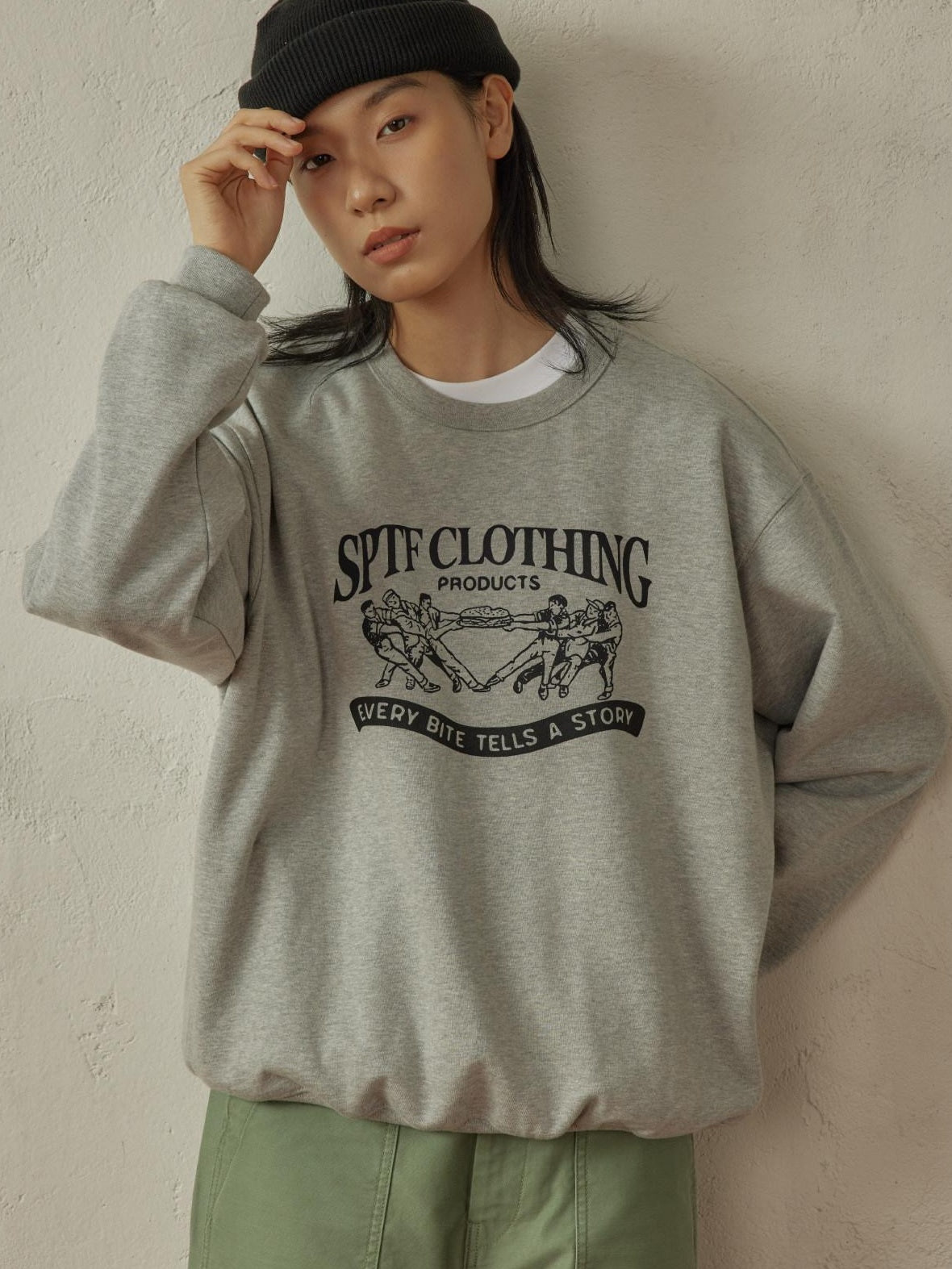 SUPERTOFU Warm Cotton Crewneck Hand Drawn Graphic Pullover Unisex Casual Sweatshirts