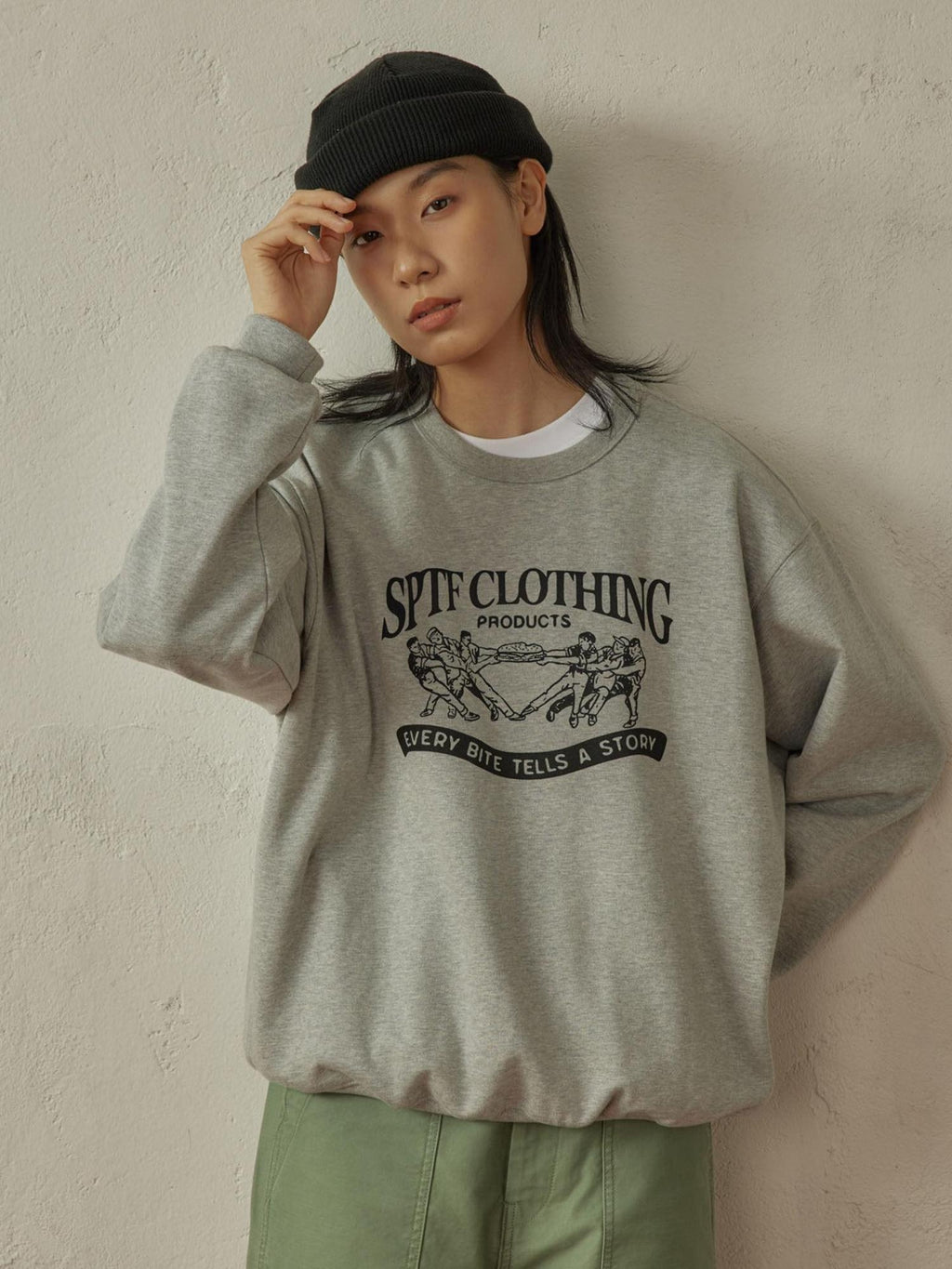 SUPERTOFU Warm Cotton Crewneck Hand Drawn Graphic Pullover Unisex Casual Sweatshirts