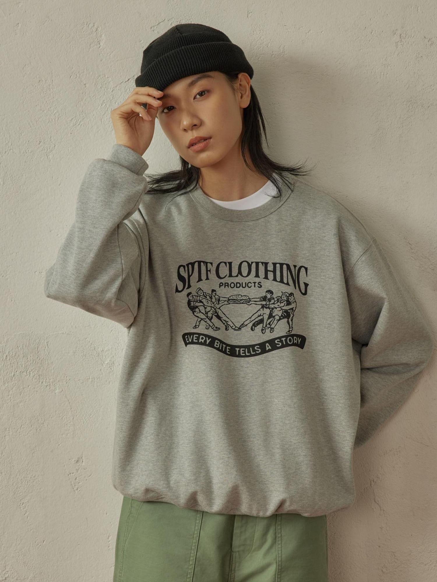SUPERTOFU Warm Cotton Crewneck Hand Drawn Graphic Pullover Unisex Casual Sweatshirts