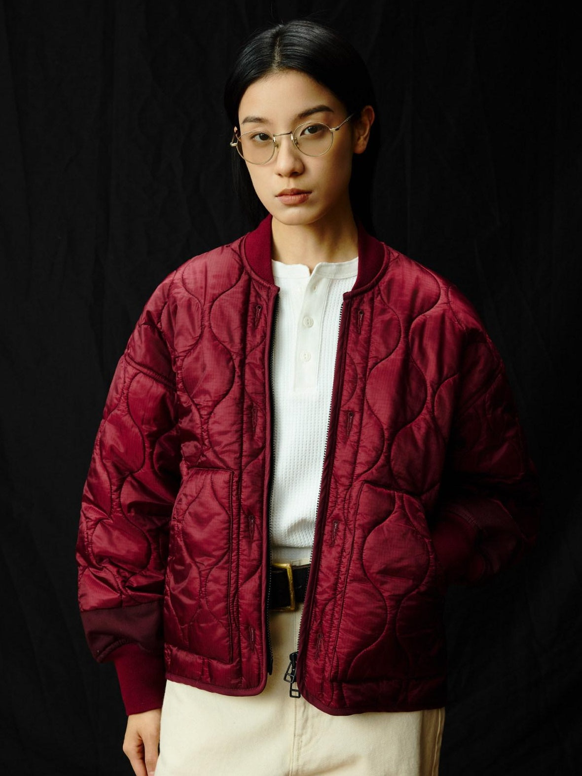 SUPERTOFU Warm Cotton Lined Vintage Short Dual Zip Unisex Blue Puffer Jackets