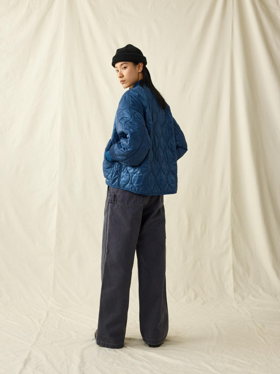 SUPERTOFU Warm Cotton Lined Vintage Short Dual Zip Unisex Blue Puffer Jackets
