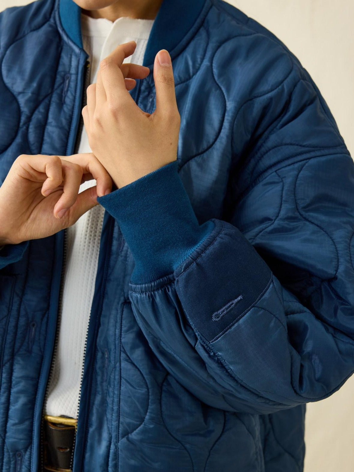 SUPERTOFU Warm Cotton Lined Vintage Short Dual Zip Unisex Blue Puffer Jackets