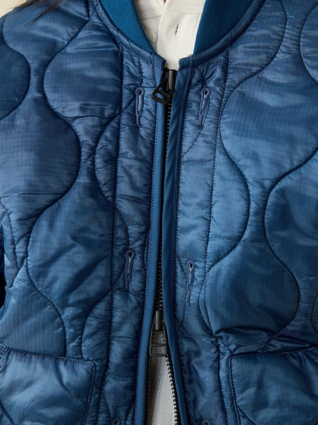 SUPERTOFU Warm Cotton Lined Vintage Short Dual Zip Unisex Blue Puffer Jackets