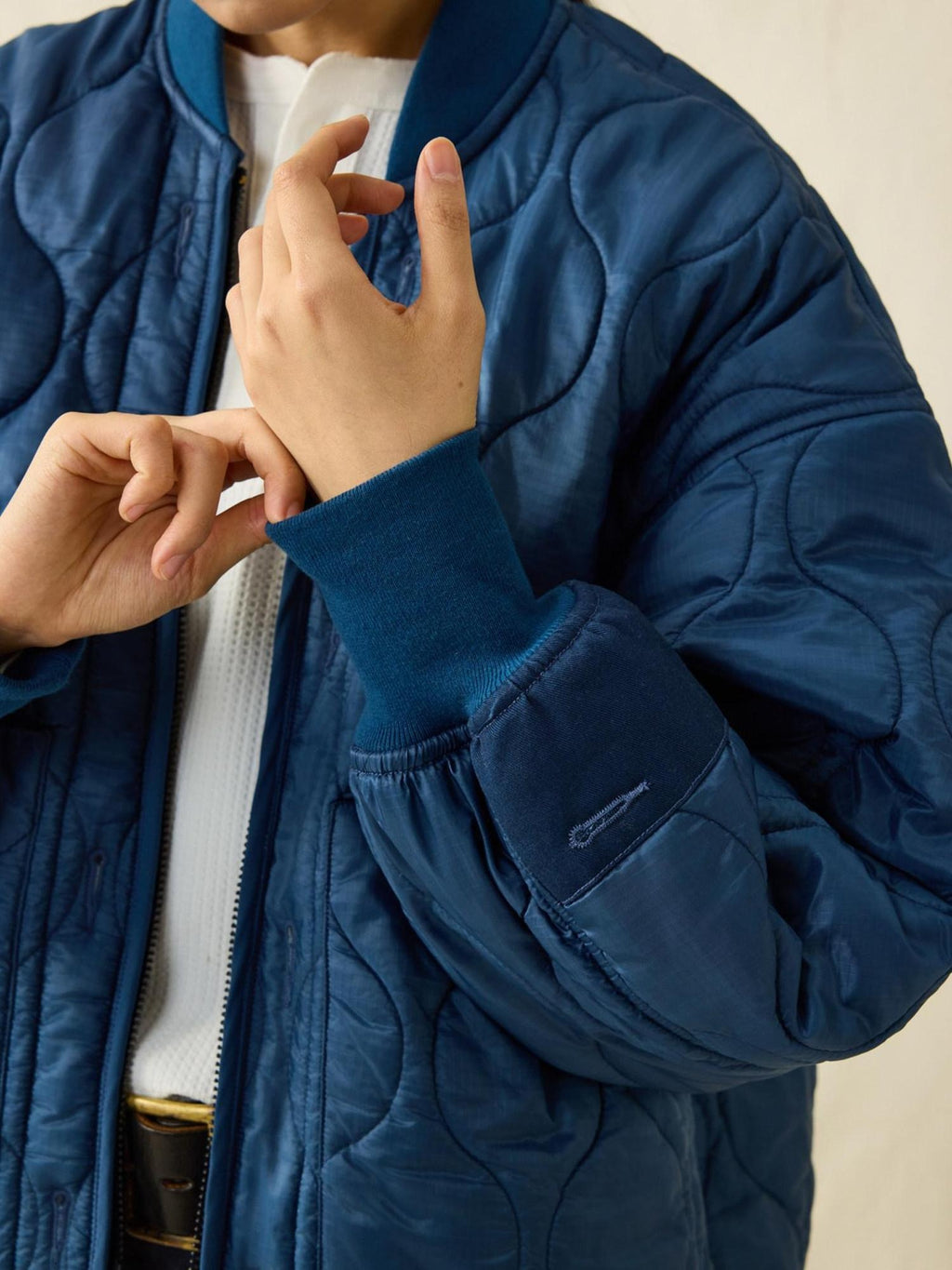 SUPERTOFU Warm Cotton Lined Vintage Short Dual Zip Unisex Blue Puffer Jackets