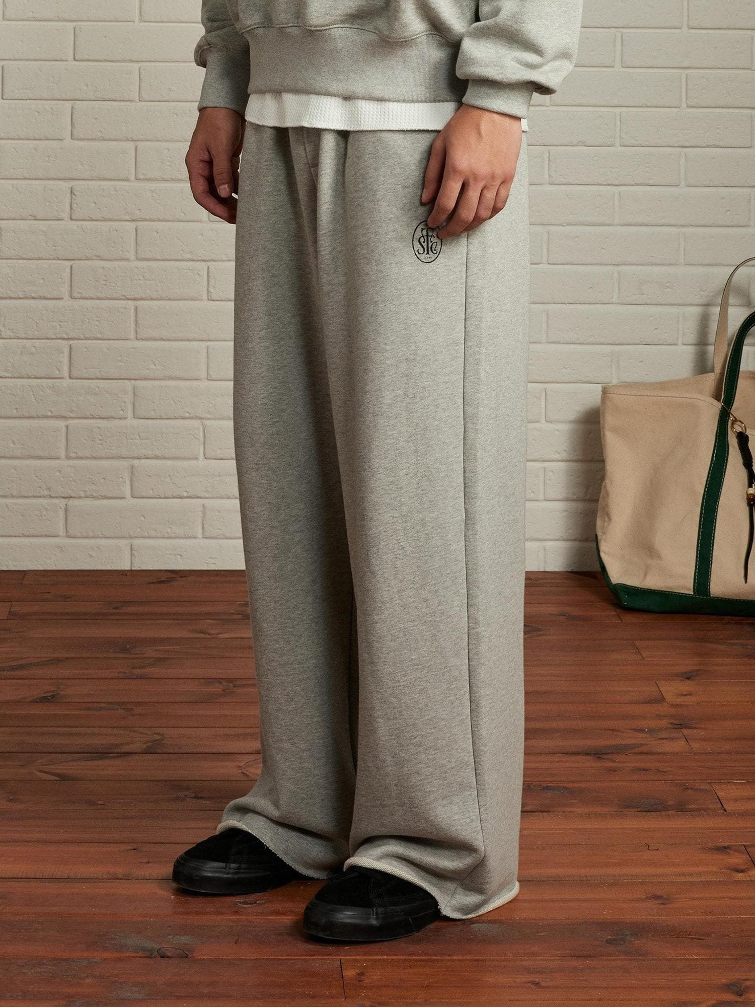 SUPERTOFU Warm Cotton Wide Fit Japanese Vintage Sport Mid Waist Black Gray Straight Pants