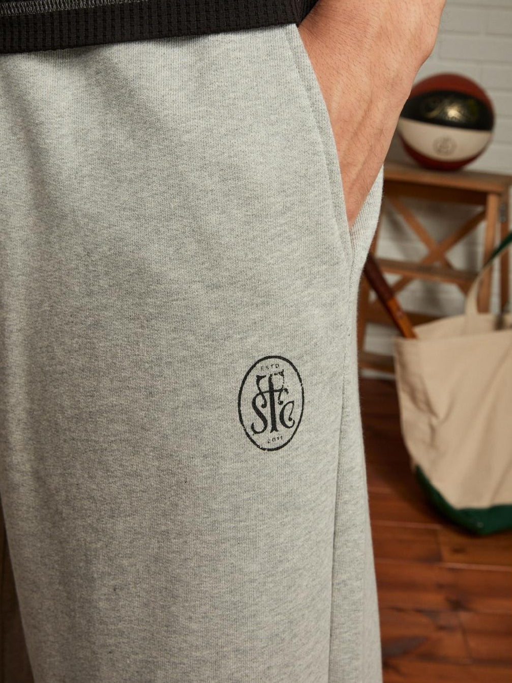 SUPERTOFU Warm Cotton Wide Fit Japanese Vintage Sport Mid Waist Black Gray Straight Pants