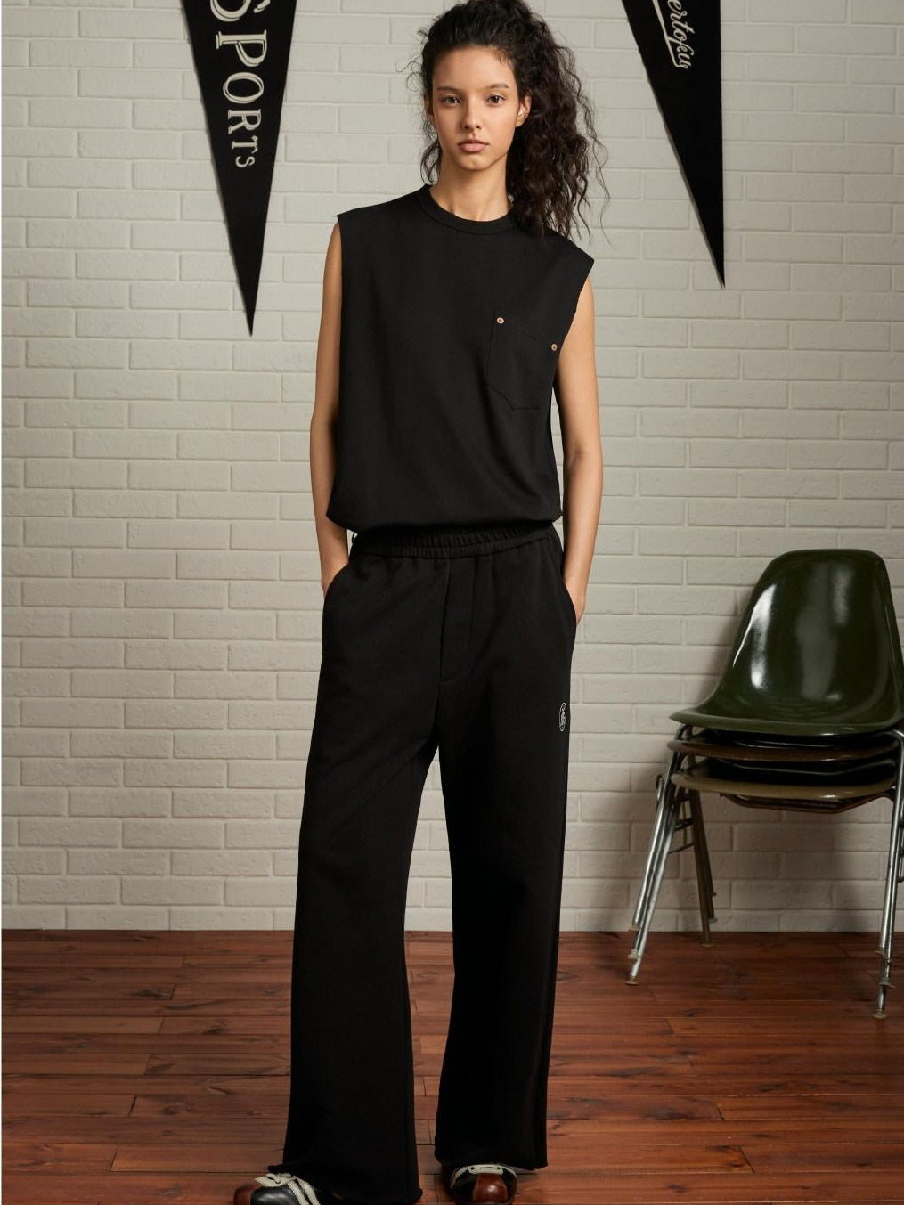 SUPERTOFU Warm Cotton Wide Fit Japanese Vintage Sport Mid Waist Black Gray Straight Pants