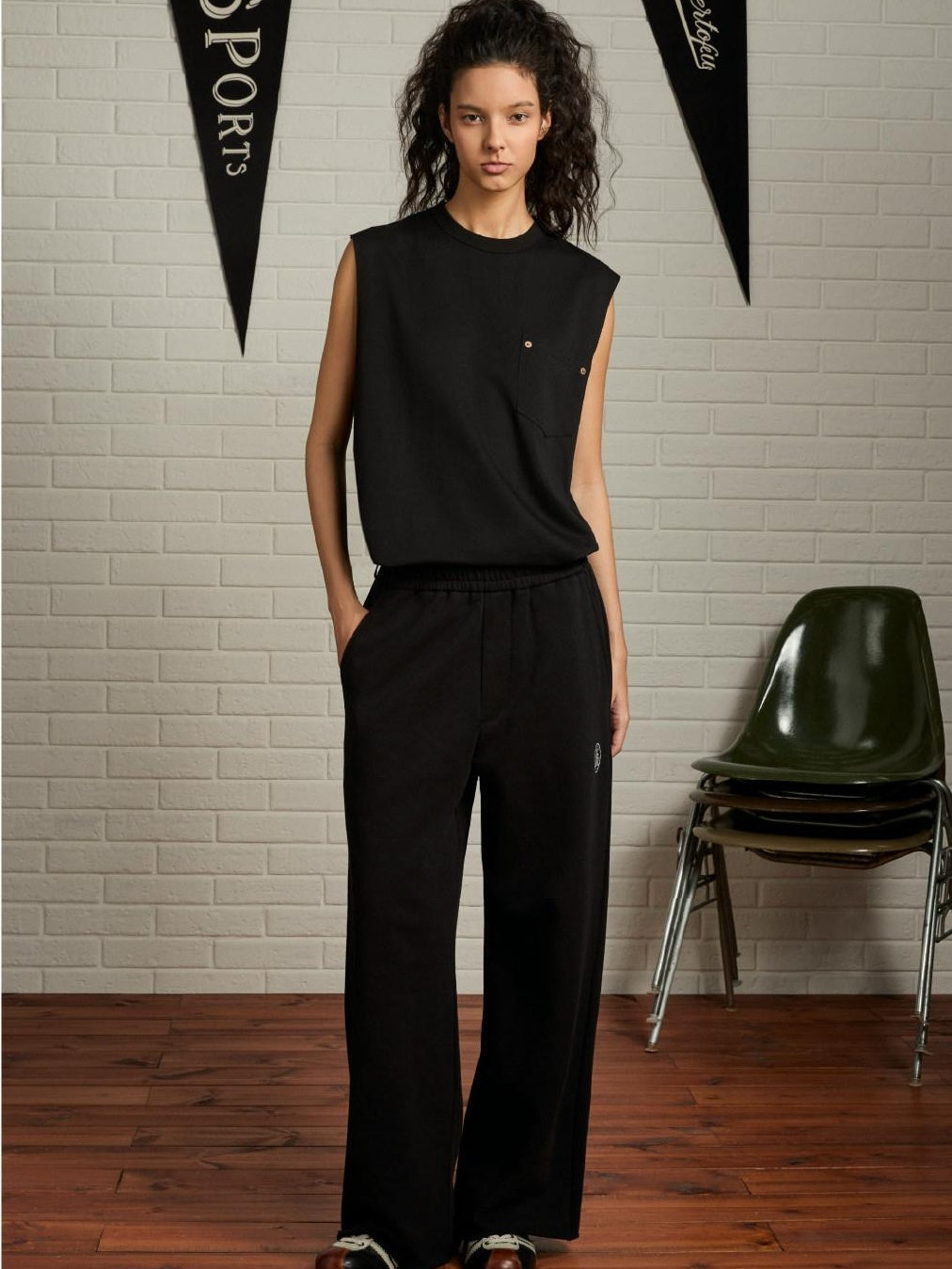 SUPERTOFU Warm Cotton Wide Fit Japanese Vintage Sport Mid Waist Black Gray Straight Pants