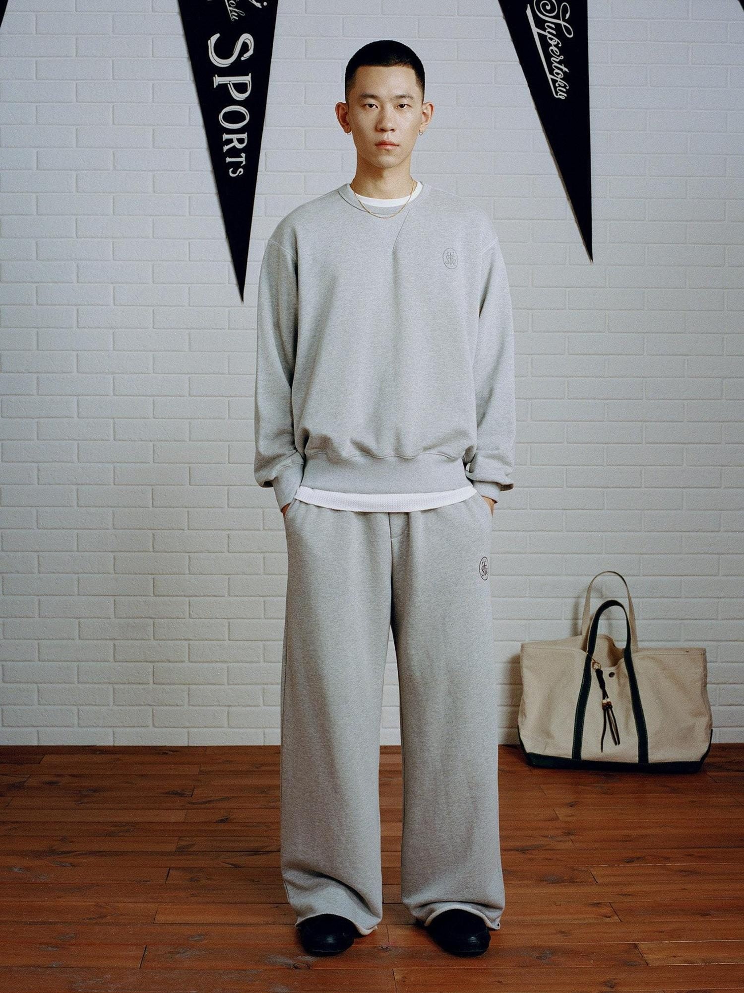 SUPERTOFU Warm Cotton Wide Fit Japanese Vintage Sport Mid Waist Black Gray Straight Pants
