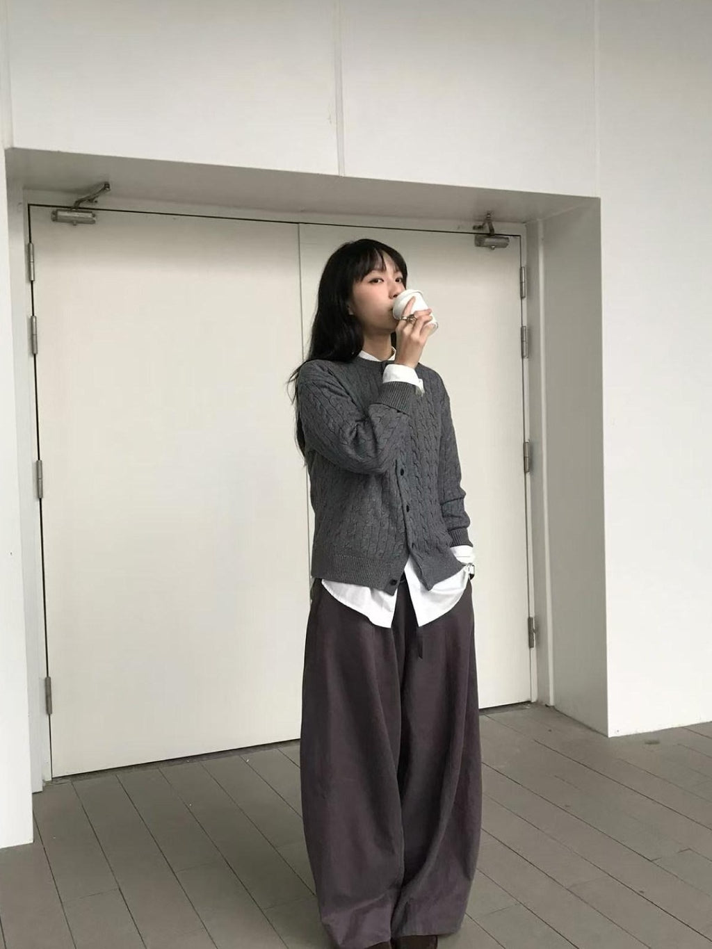 SUPERTOFU Warm Cotton Wool Blend Cable Knit Button Front Loose Unisex Crewneck Cardigans