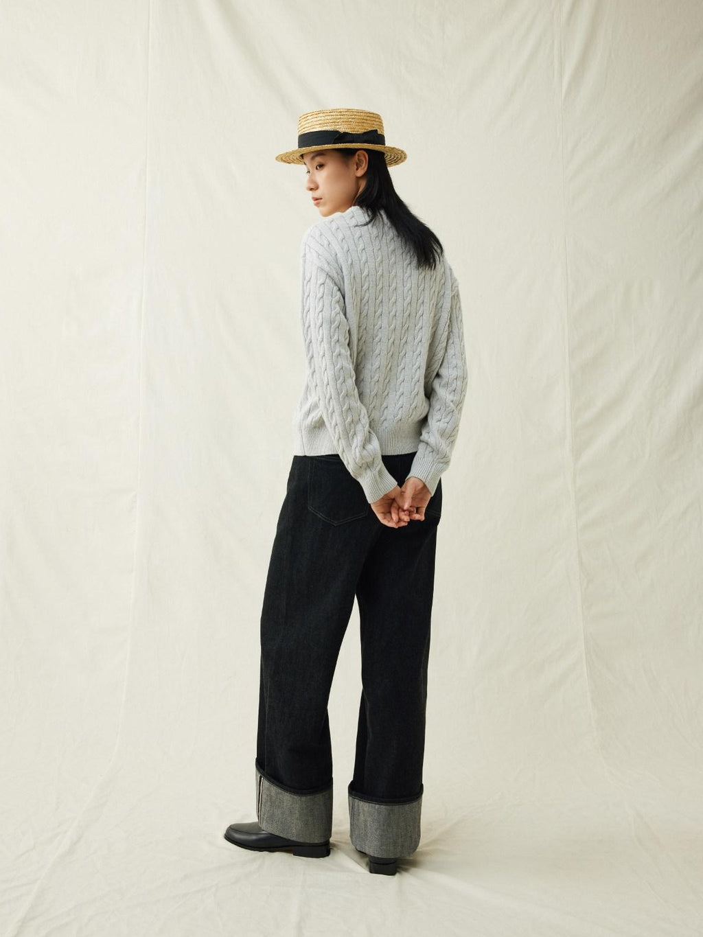 SUPERTOFU Warm Cotton Wool Blend Cable Knit Button Front Loose Unisex Crewneck Cardigans