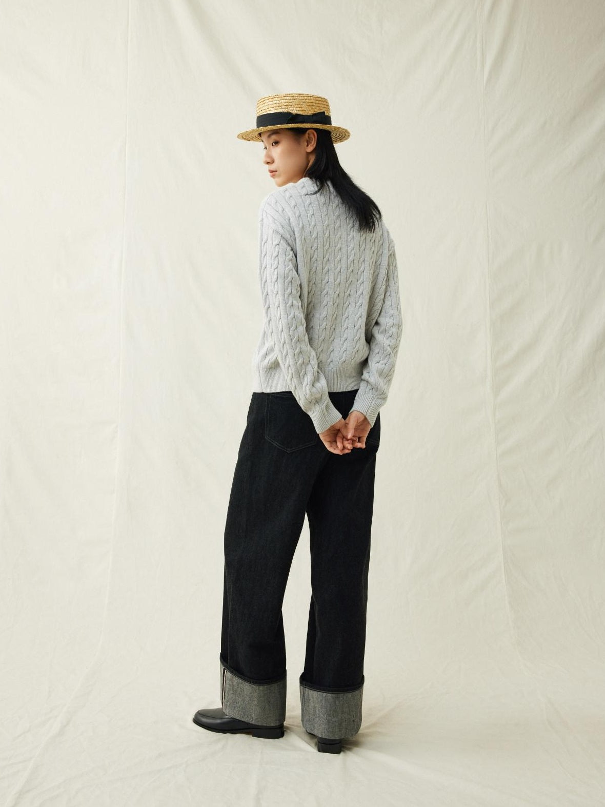 SUPERTOFU Warm Cotton Wool Blend Cable Knit Button Front Loose Unisex Crewneck Cardigans