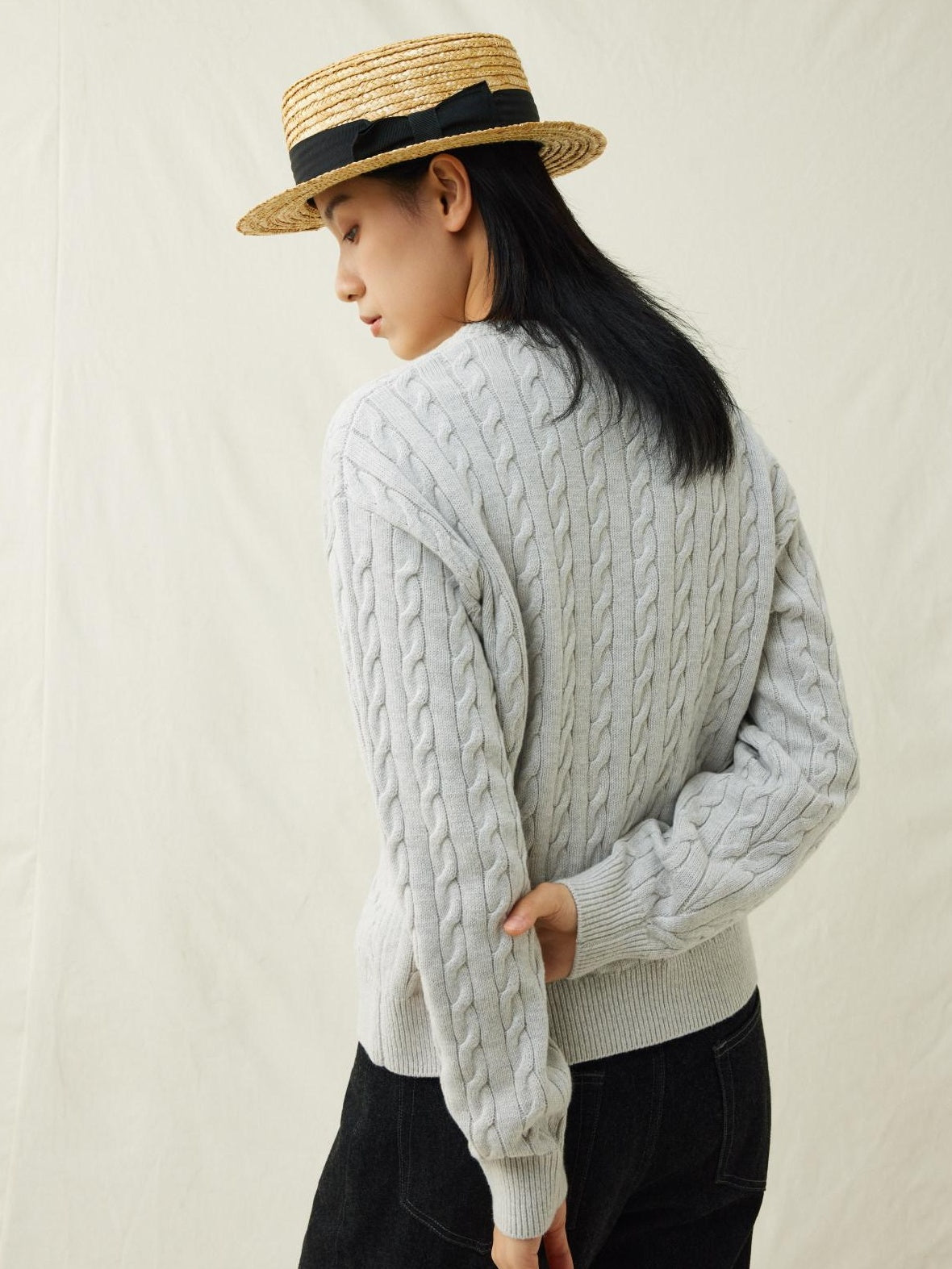 SUPERTOFU Warm Cotton Wool Blend Cable Knit Button Front Loose Unisex Crewneck Cardigans