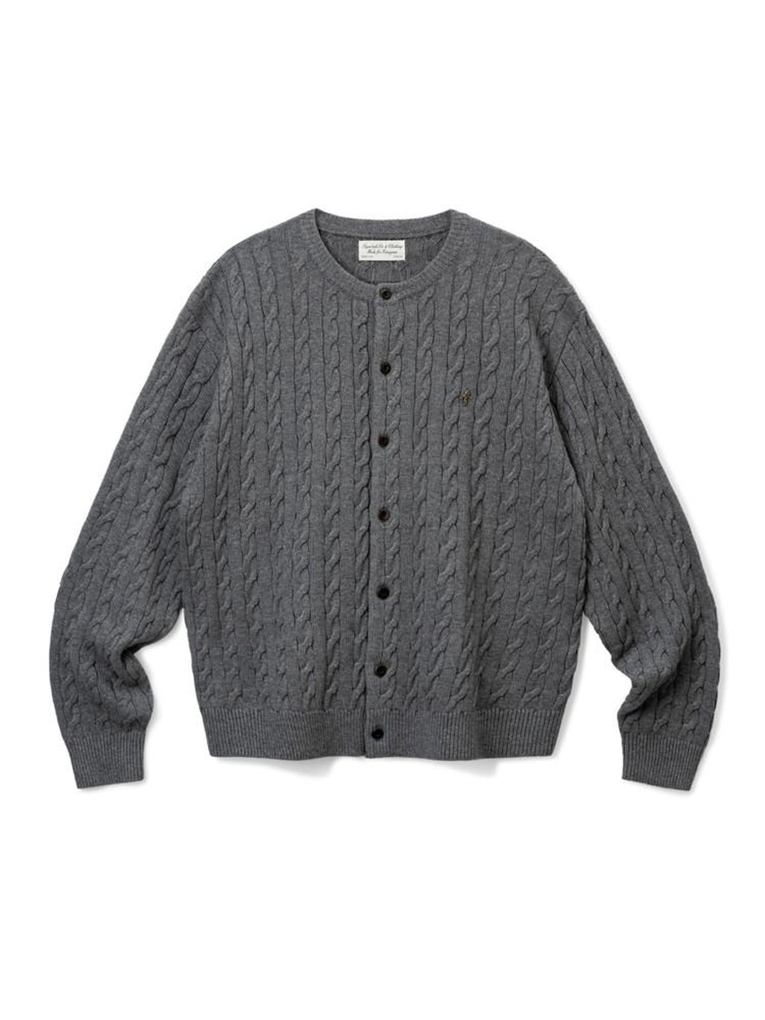 SUPERTOFU Warm Cotton Wool Blend Cable Knit Button Front Loose Unisex Crewneck Cardigans