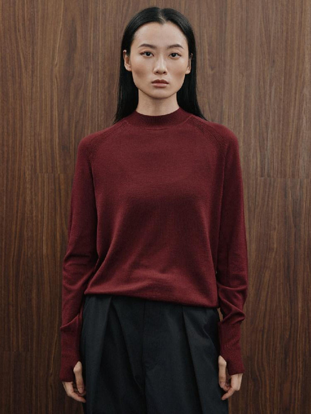 SUPERTOFU Warm Minimal High Neck Unisex Casual Pure Wool Long Sleeve T-Shirts