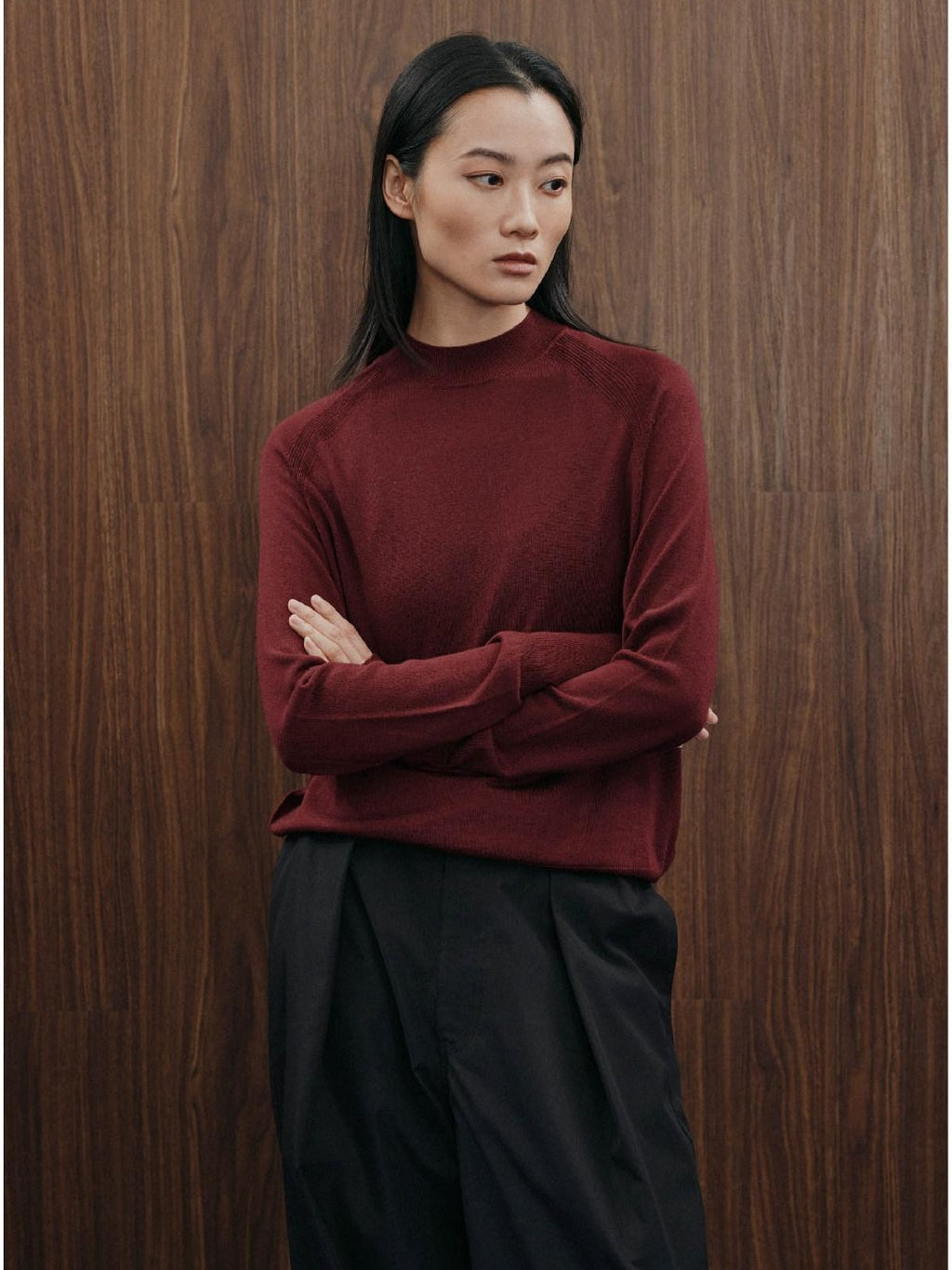 SUPERTOFU Warm Minimal High Neck Unisex Casual Pure Wool Long Sleeve T-Shirts