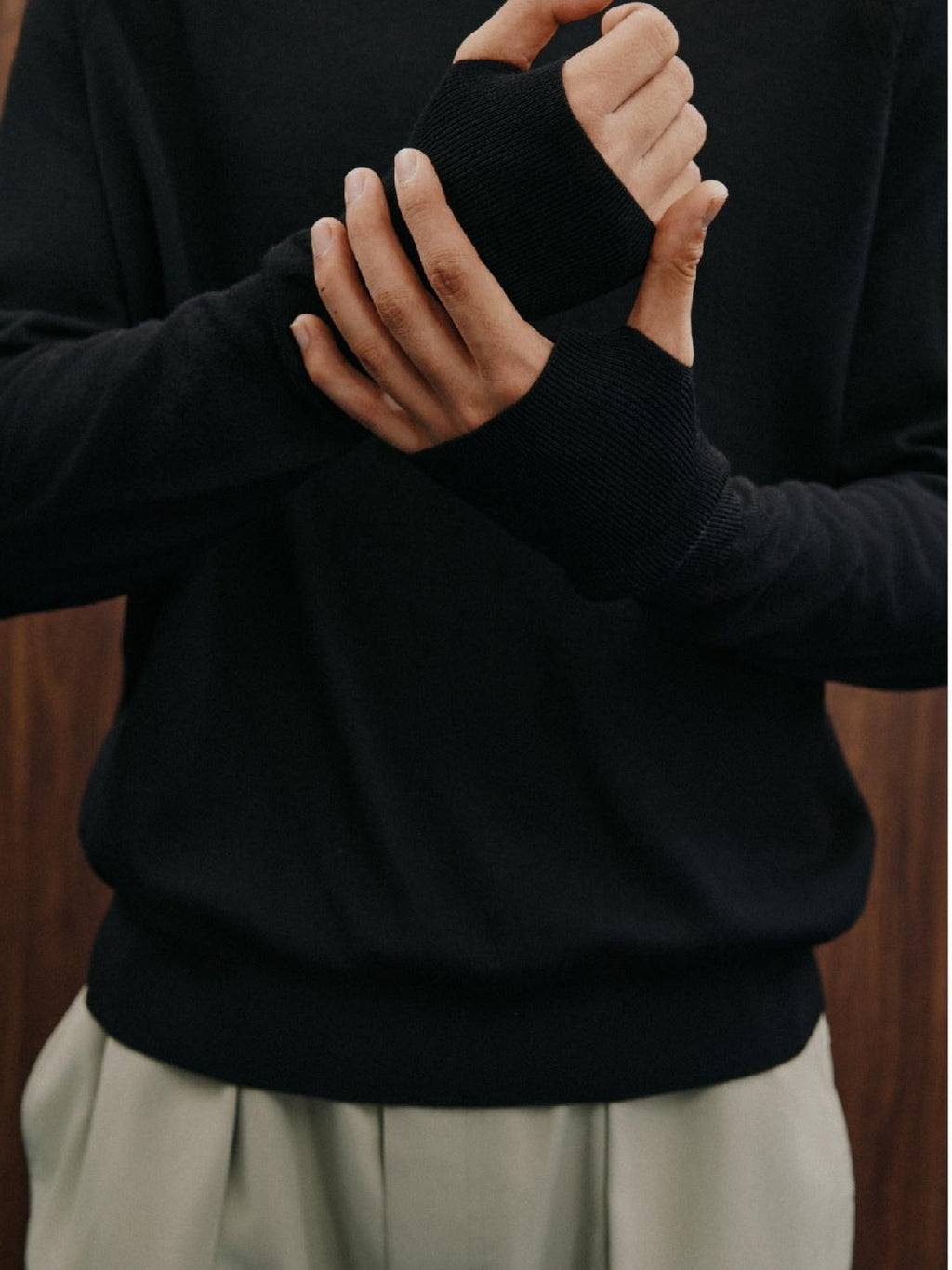 SUPERTOFU Warm Minimal High Neck Unisex Casual Pure Wool Long Sleeve T-Shirts