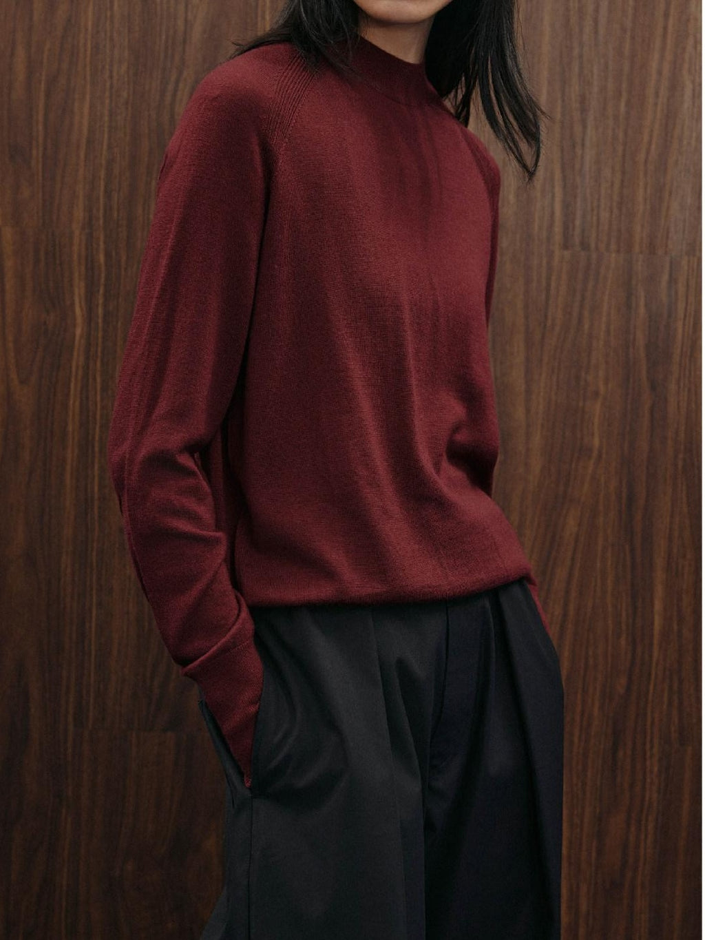 SUPERTOFU Warm Minimal High Neck Unisex Casual Pure Wool Long Sleeve T-Shirts