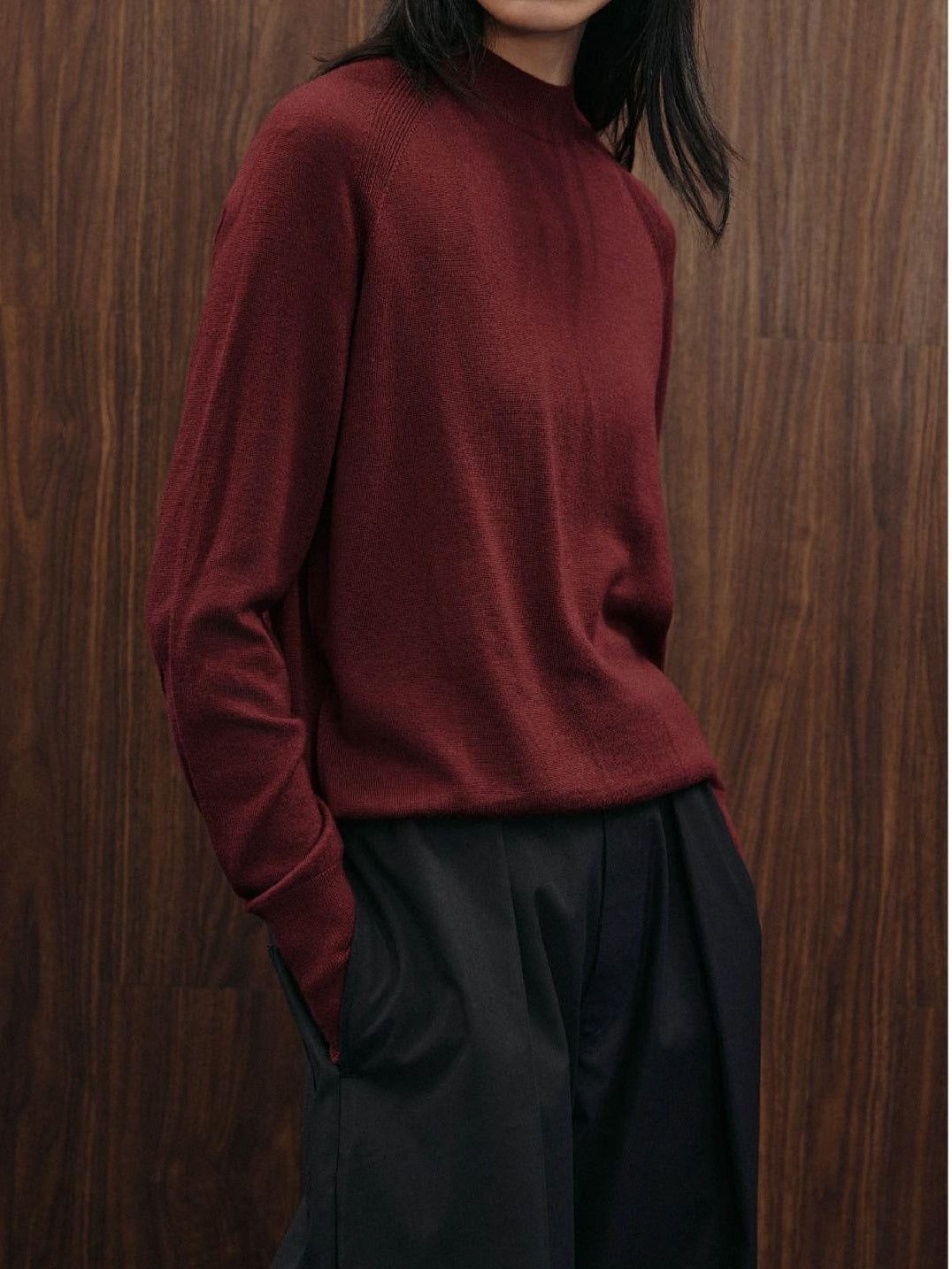 SUPERTOFU Warm Minimal High Neck Unisex Casual Pure Wool Long Sleeve T-Shirts