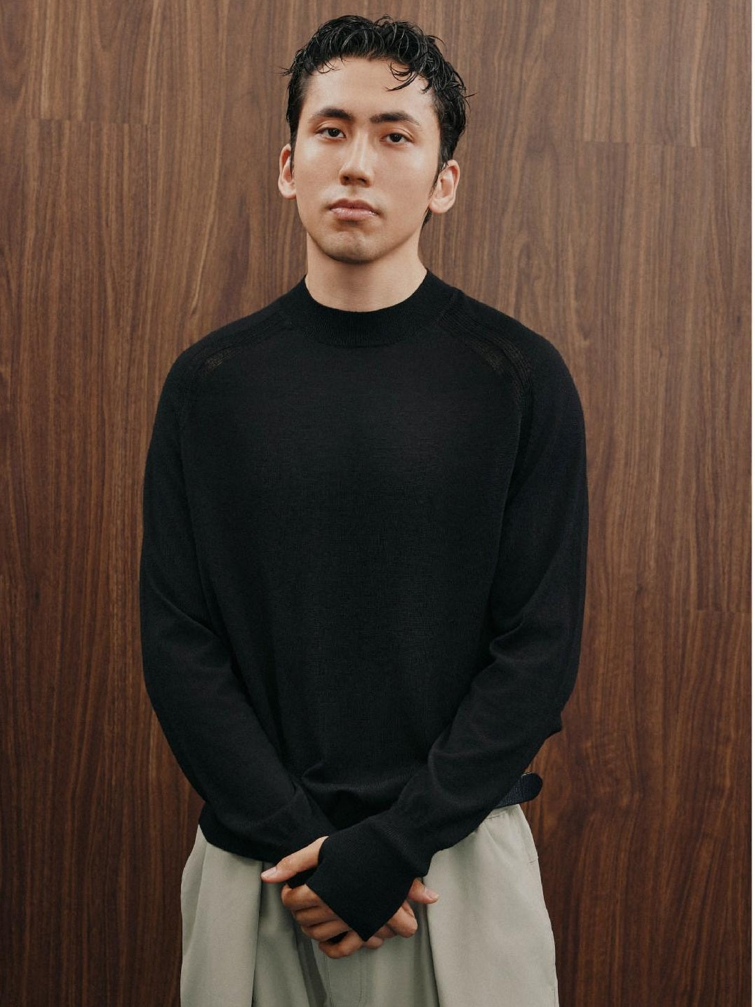 SUPERTOFU Warm Minimal High Neck Unisex Casual Pure Wool Long Sleeve T-Shirts