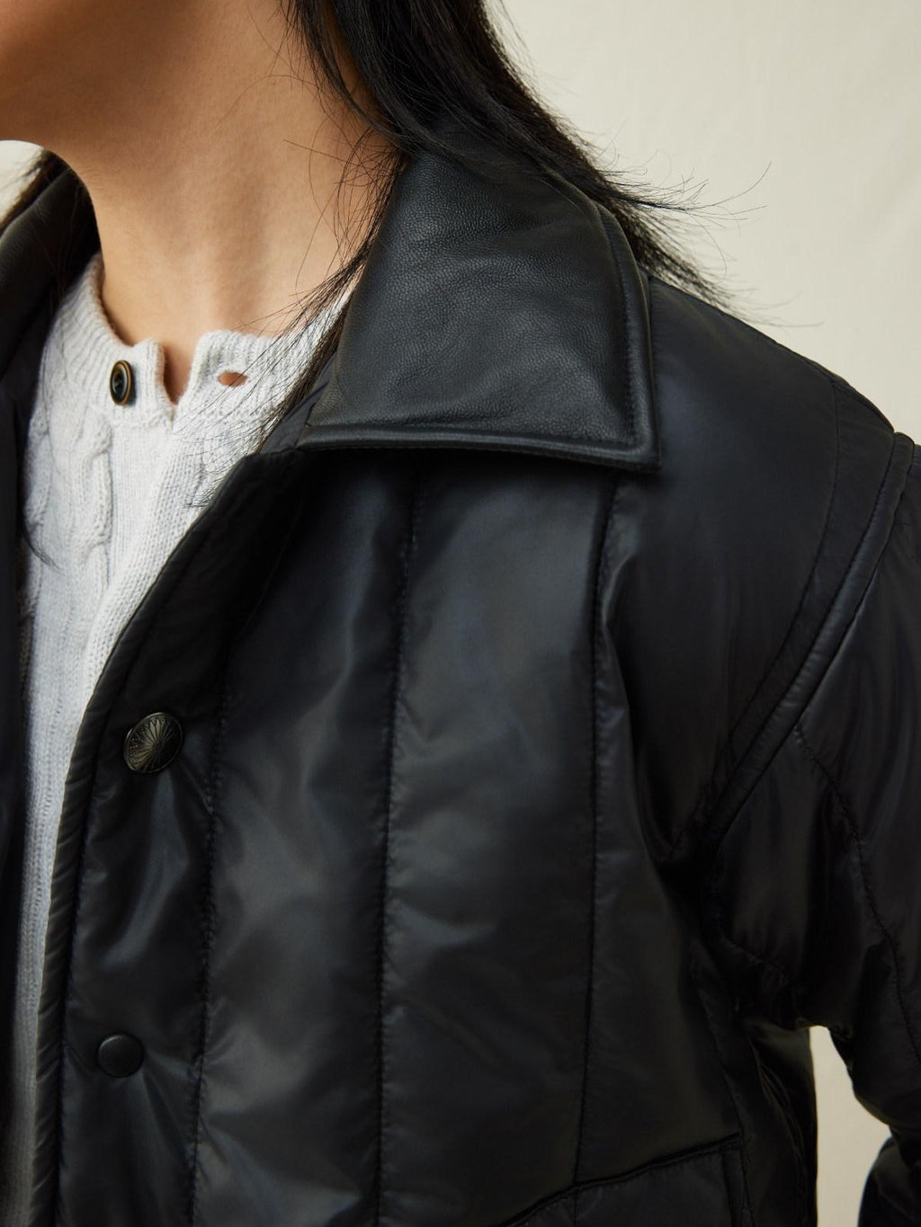SUPERTOFU Warm Thick Sheepskin Standard Fit Lapel Collar Unisex Daily Black Puffer Jackets