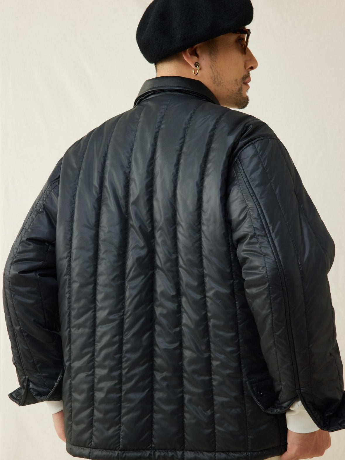 SUPERTOFU Warm Thick Sheepskin Standard Fit Lapel Collar Unisex Daily Black Puffer Jackets