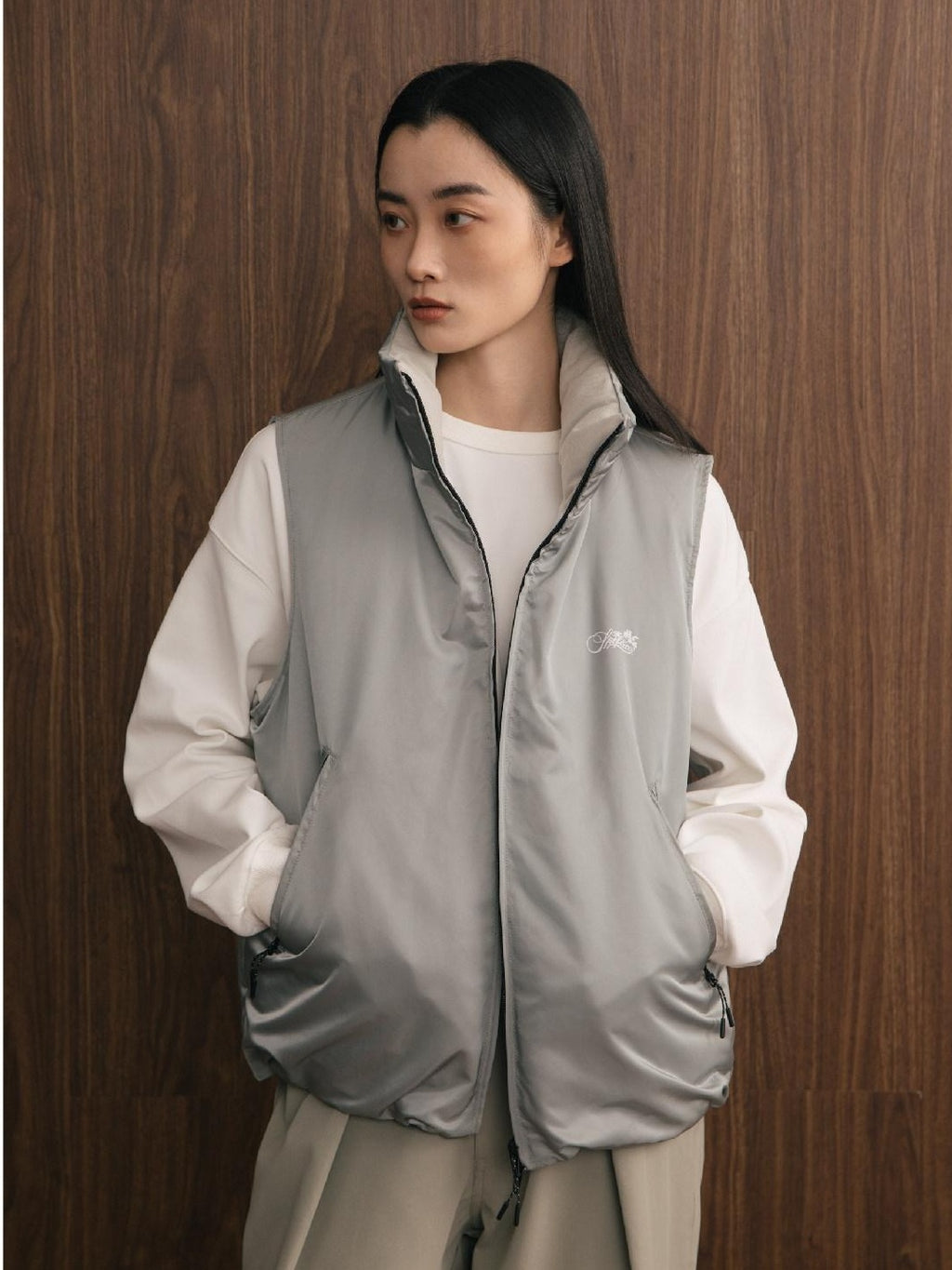 SUPERTOFU Warm Thick Stand Collar Standard Fit Youth Daily Black Gray Vests