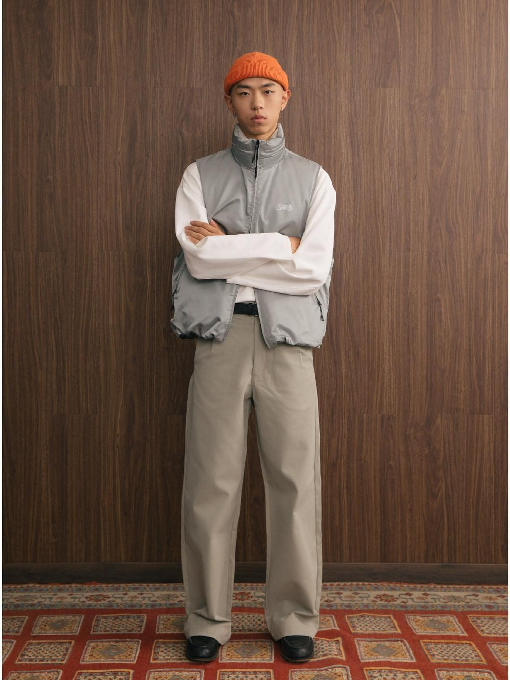 SUPERTOFU Warm Thick Stand Collar Standard Fit Youth Daily Black Gray Vests