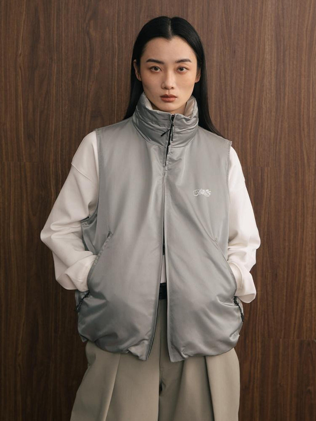SUPERTOFU Warm Thick Stand Collar Standard Fit Youth Daily Black Gray Vests