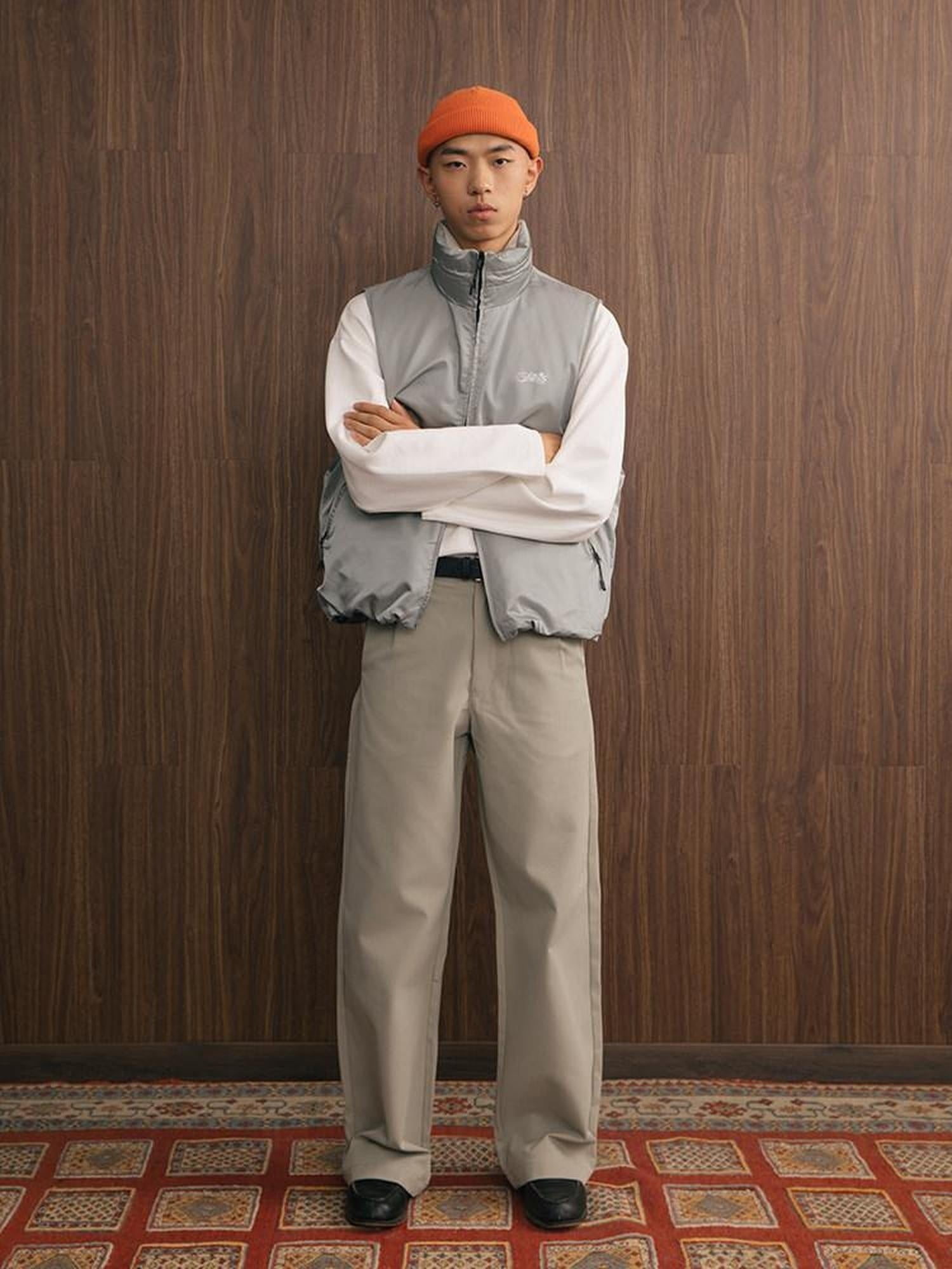 SUPERTOFU Warm Thick Stand Collar Standard Fit Youth Daily Black Gray Vests