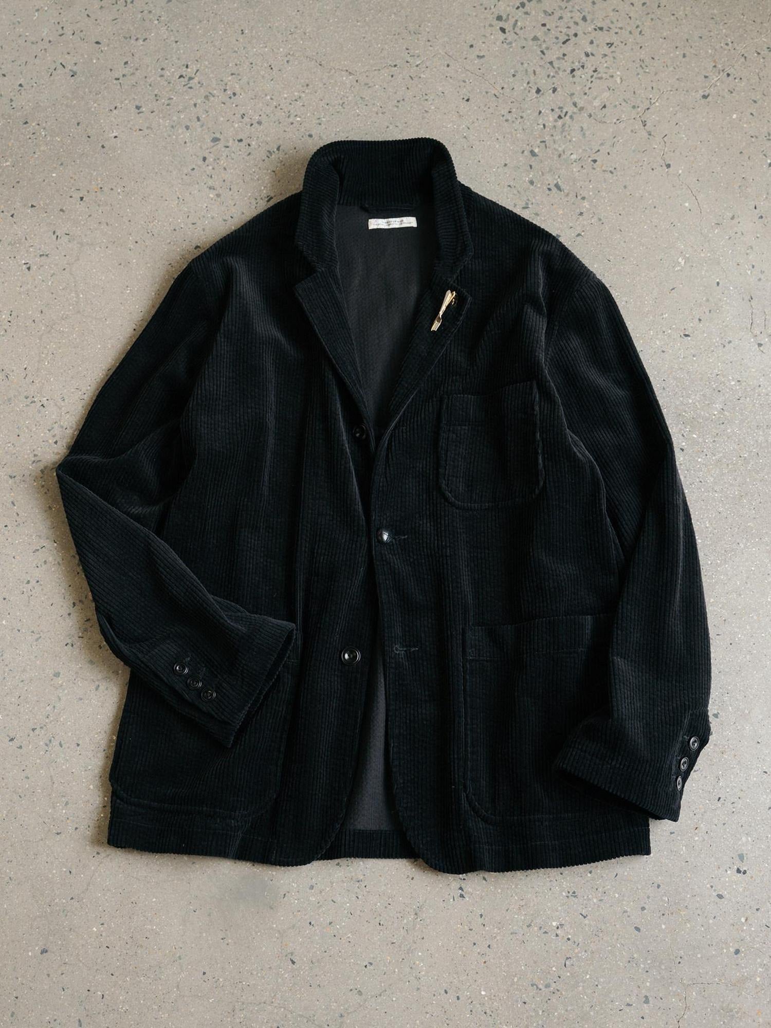 SUPERTOFU Warm Washed Cotton Button Front Blazer Collar Unisex Black Thick Casual Jackets